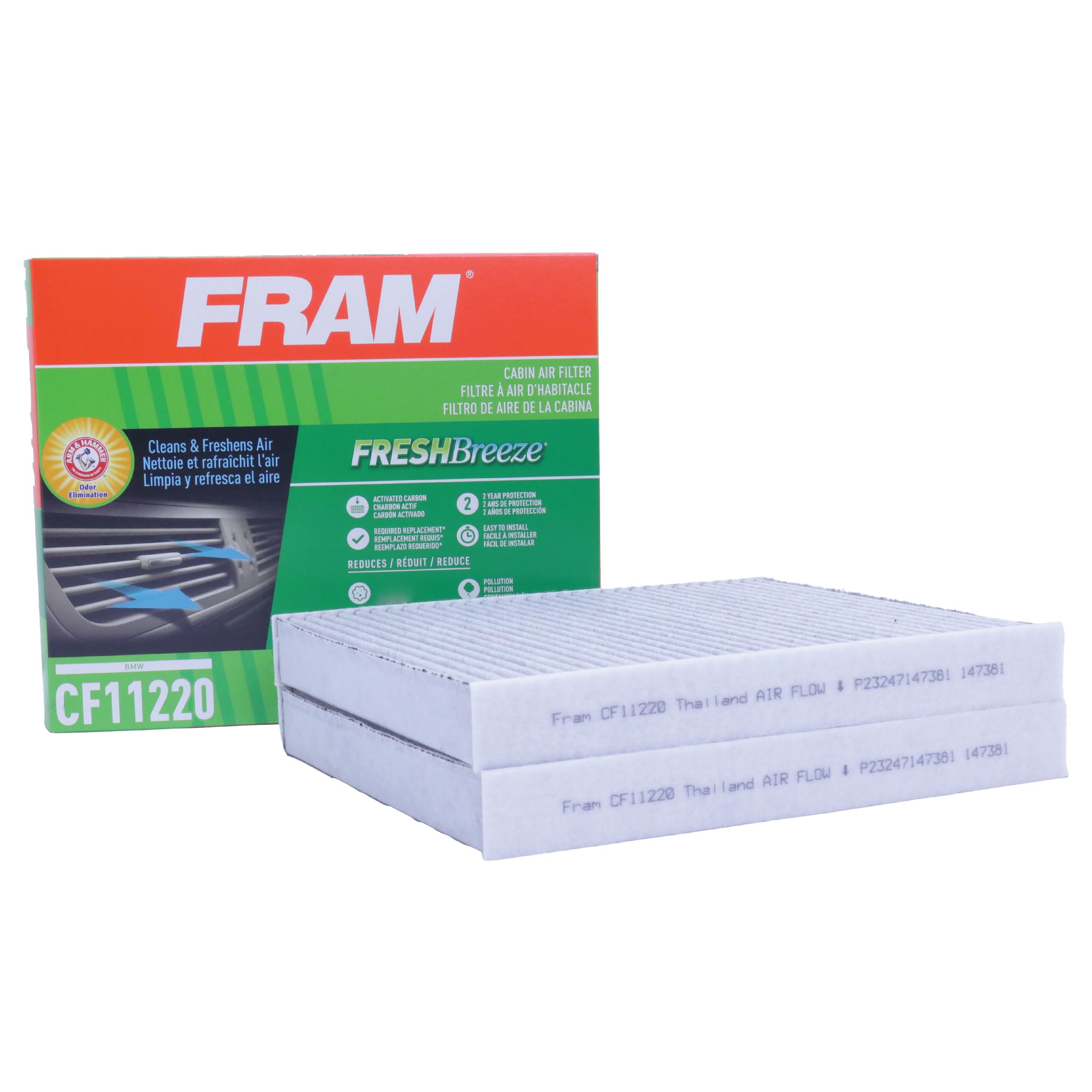 Fram Fresh Breeze Cabin Air Filter Replacement For Car Passenger Compartment W/ Arm And Hammer Baking Soda, Easy Install, Cf1122