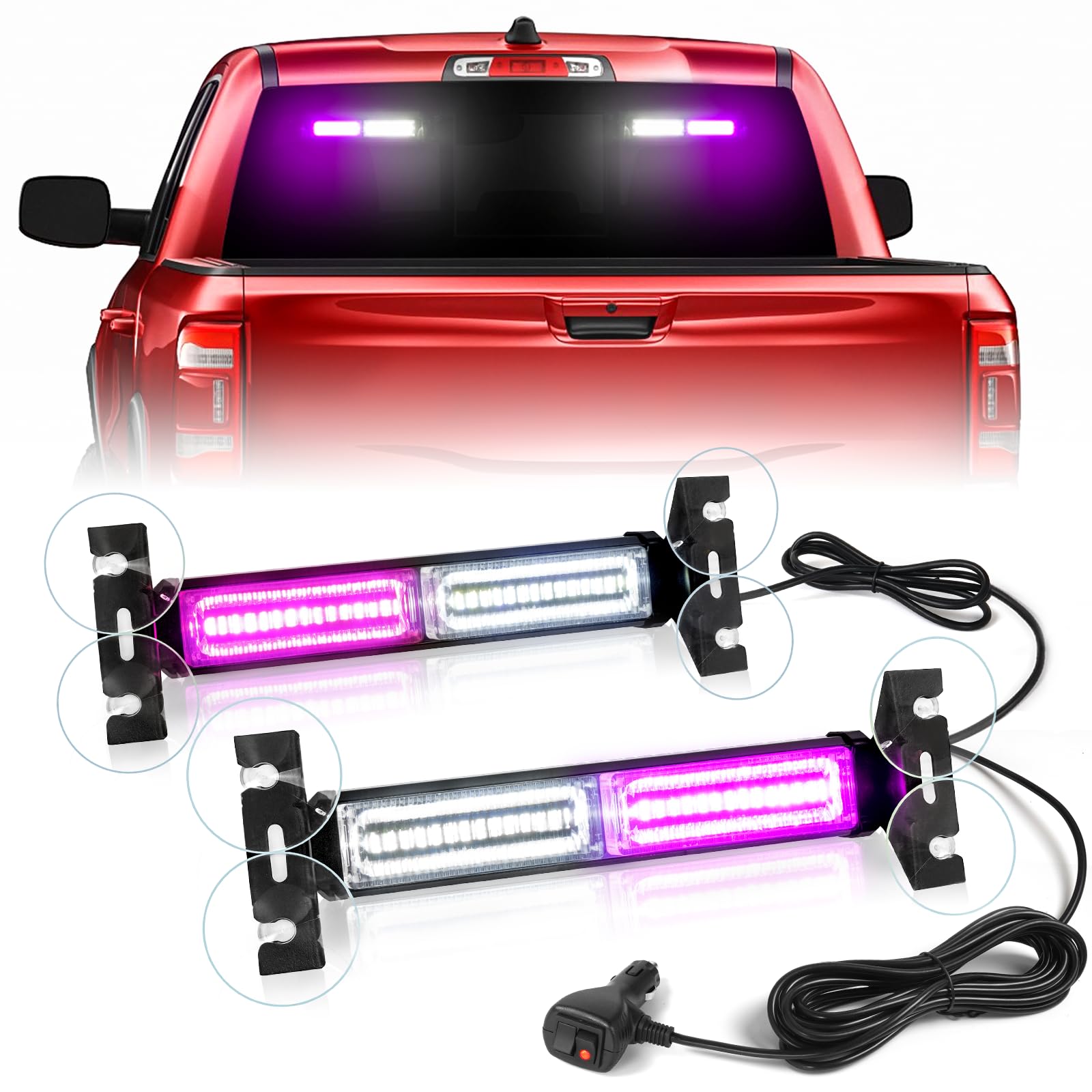 Hlauto 1002L Emergency Strobe Traffic Advisor Light Bar: 40 Led Dash Safety Warning Flashing Light, Front/Rear Windshield For Co
