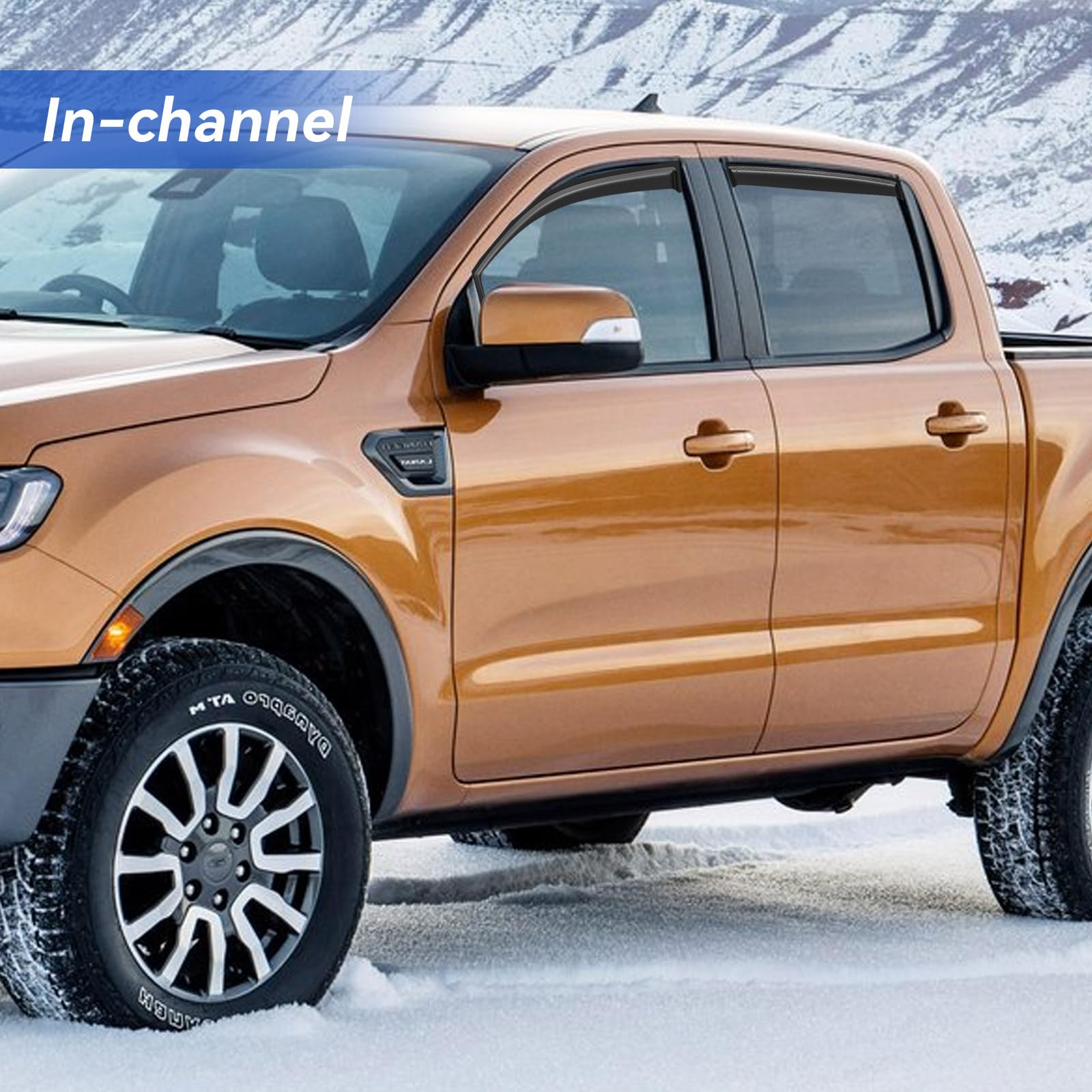 in-Channel Window Visors Rain Guards for 2019-2023 Ford Ranger SuperCrew, Window Vent Wind Deflectors Visors Shades for 19-23 Ra