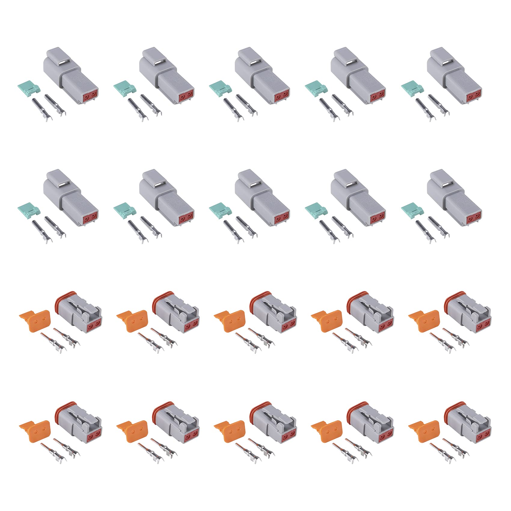 Muyi 10 Kit 2 Pin Way Dt04-2P Dt06-2S Waterproof Connector 13 Amps Continuous 14-18 Awg Dt Series Connector