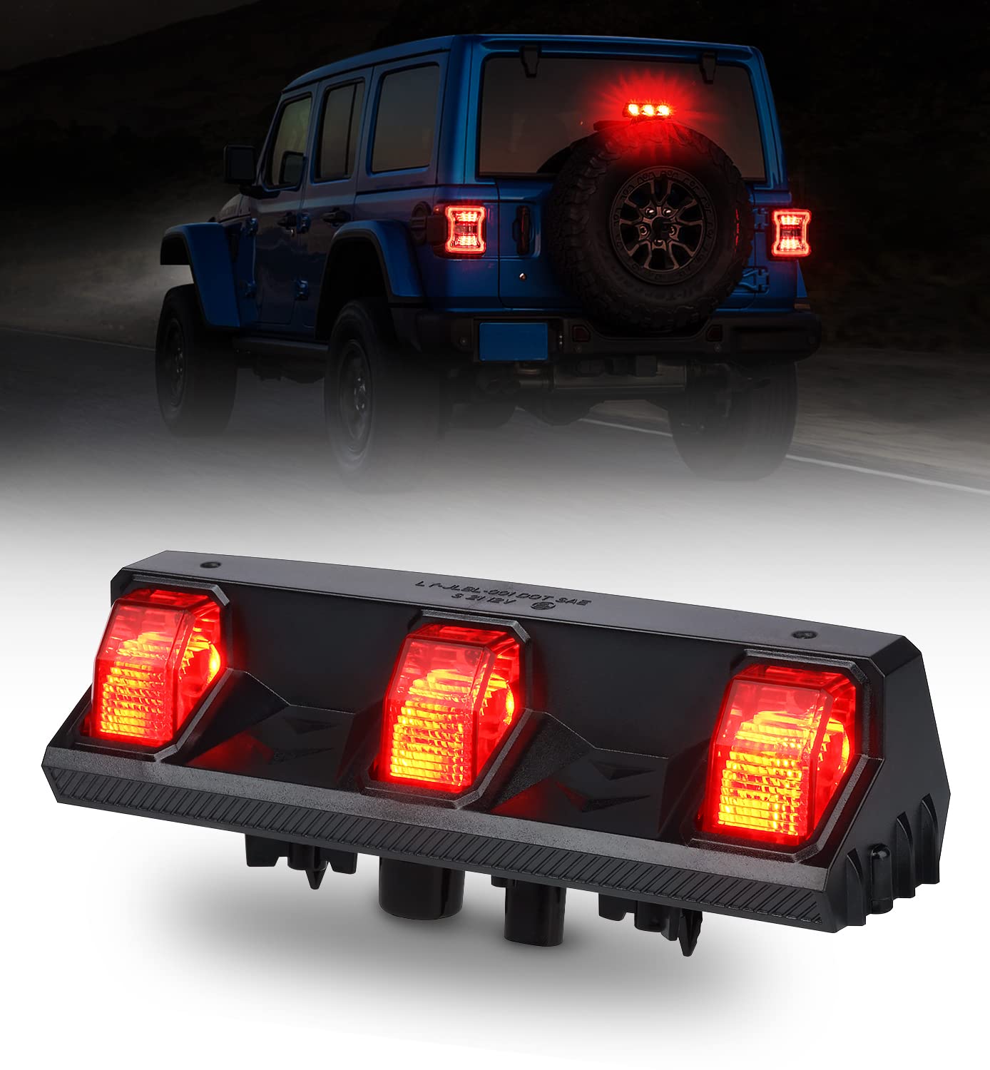 Xprite Upgrade Led Third Brake Lights Compatible With Jeep Wrangler Jl Jlu 2018-2022, Dot Approved High Mount Stop 3Rd Tail Ligh