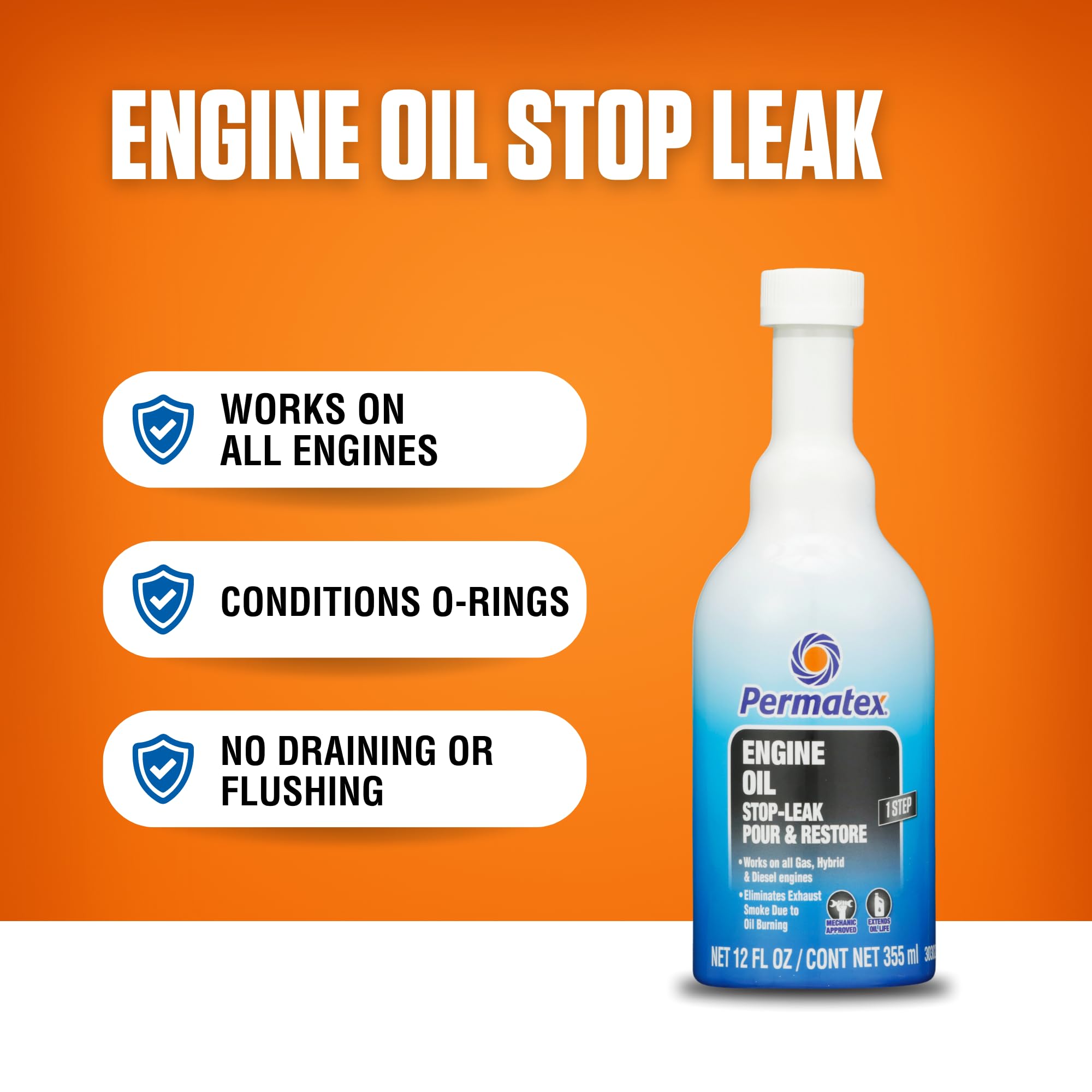 Permatex 30302 Engine Oil - Stop Leak, 12 Fl Oz, Effectively Stops And Prevents Oil Leaks And Burning Without Needing To Dismant