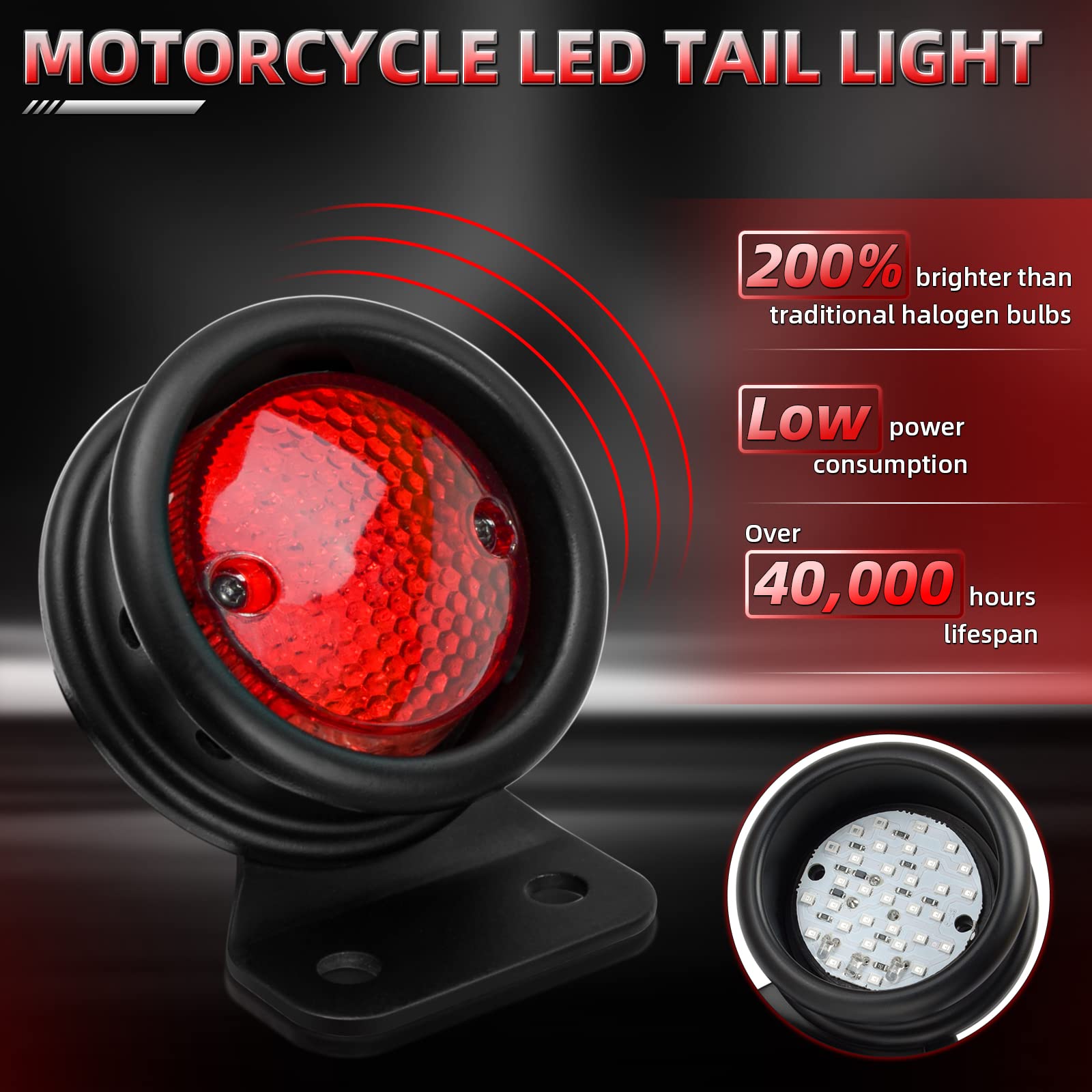 Amazicha LED Tail Rear Light 3/4'' Axle Hole Side Mount License Plate Bracket Brake Light Motorcycle Compatible for Harley Honda