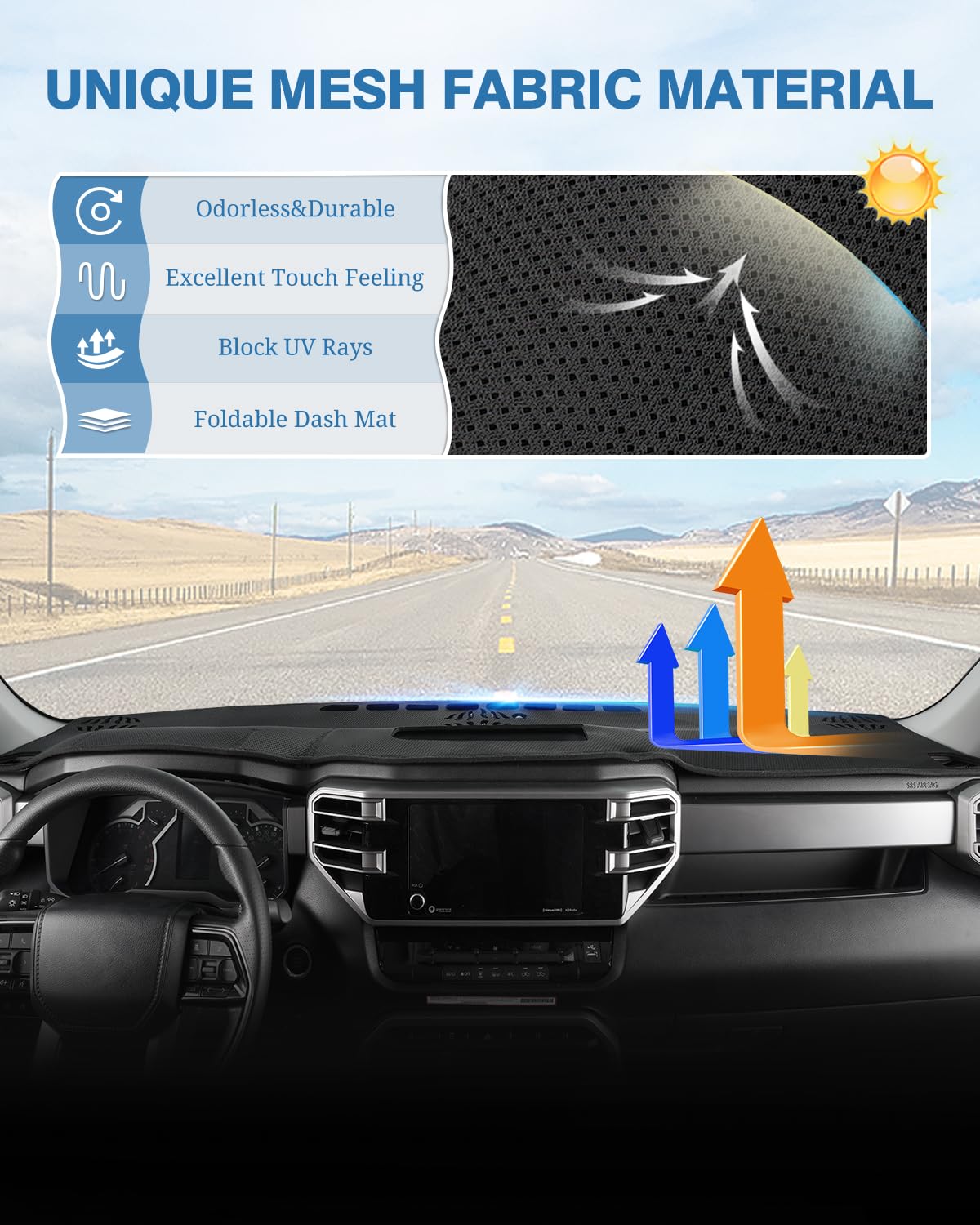 Fiilines Dash Cover For 2022-2025 Toyota Tundra, Dashboard Cover Mat For Tundra Accessories Sunshade Nonslip Mesh Protector No G