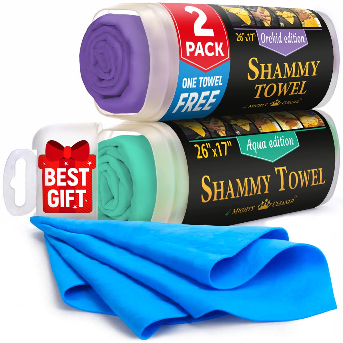 Premium 2Pk + 1 Free Shammy Cloth For Car Drying - (26X17) - Super Absorbent Chamois Towel For Car - Reusable Shammy Towel For Car - Scratch-Free Car Drying Towel