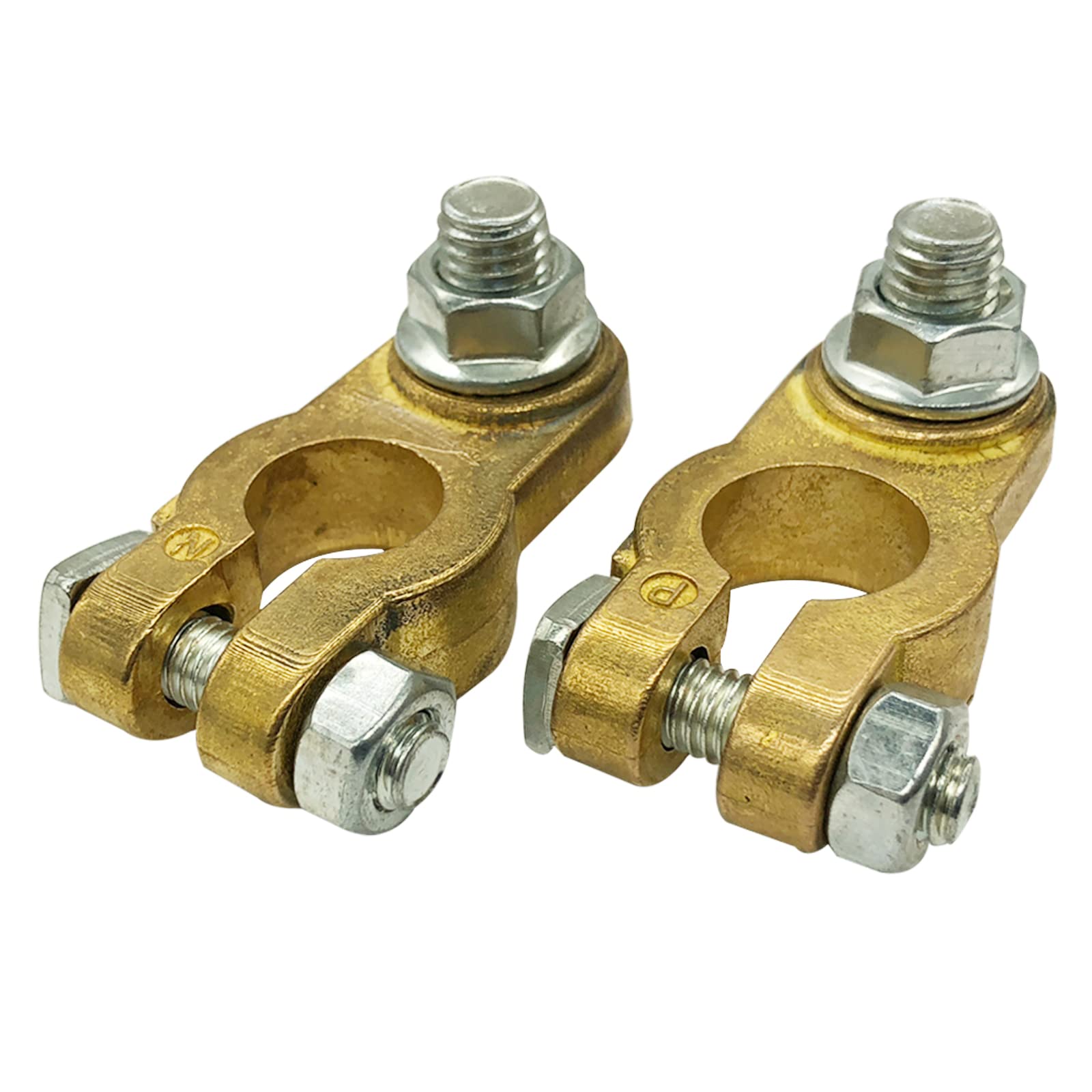 Ampper Brass Battery Terminal Connectors, Top Post Battery Terminals Clamp Set For Marine Car Boat Rv Vehicles (1 Pair)