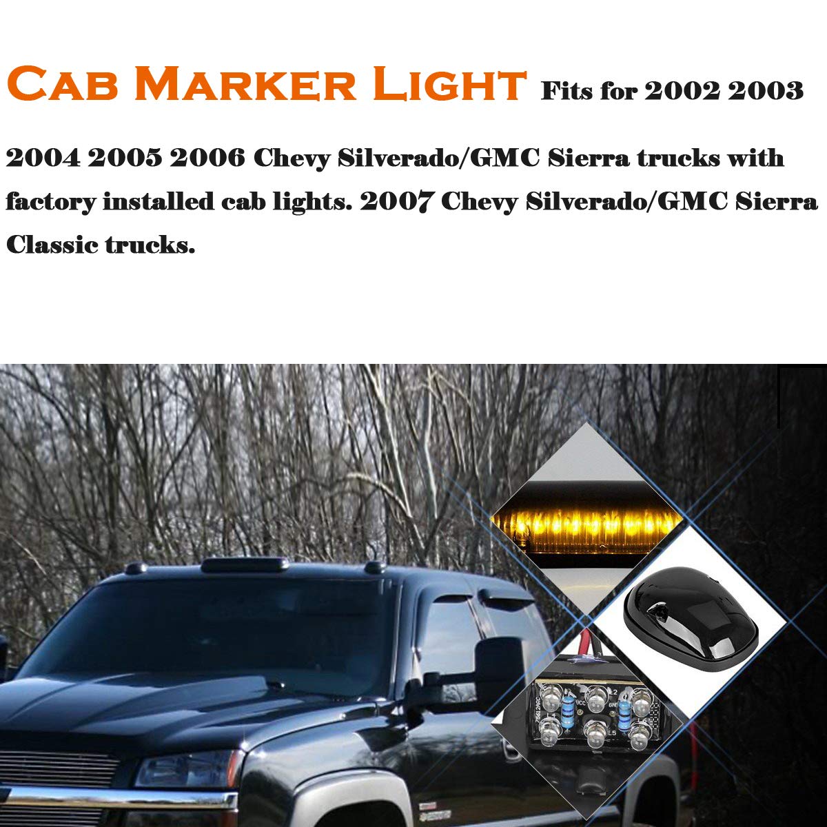 Npauto 3Pcs Smoked Cab Marker Lights Amber 30 Led Roof Top Running Lights W/Wiring Pack Replacement For 2002-2007 Chevy Silverad