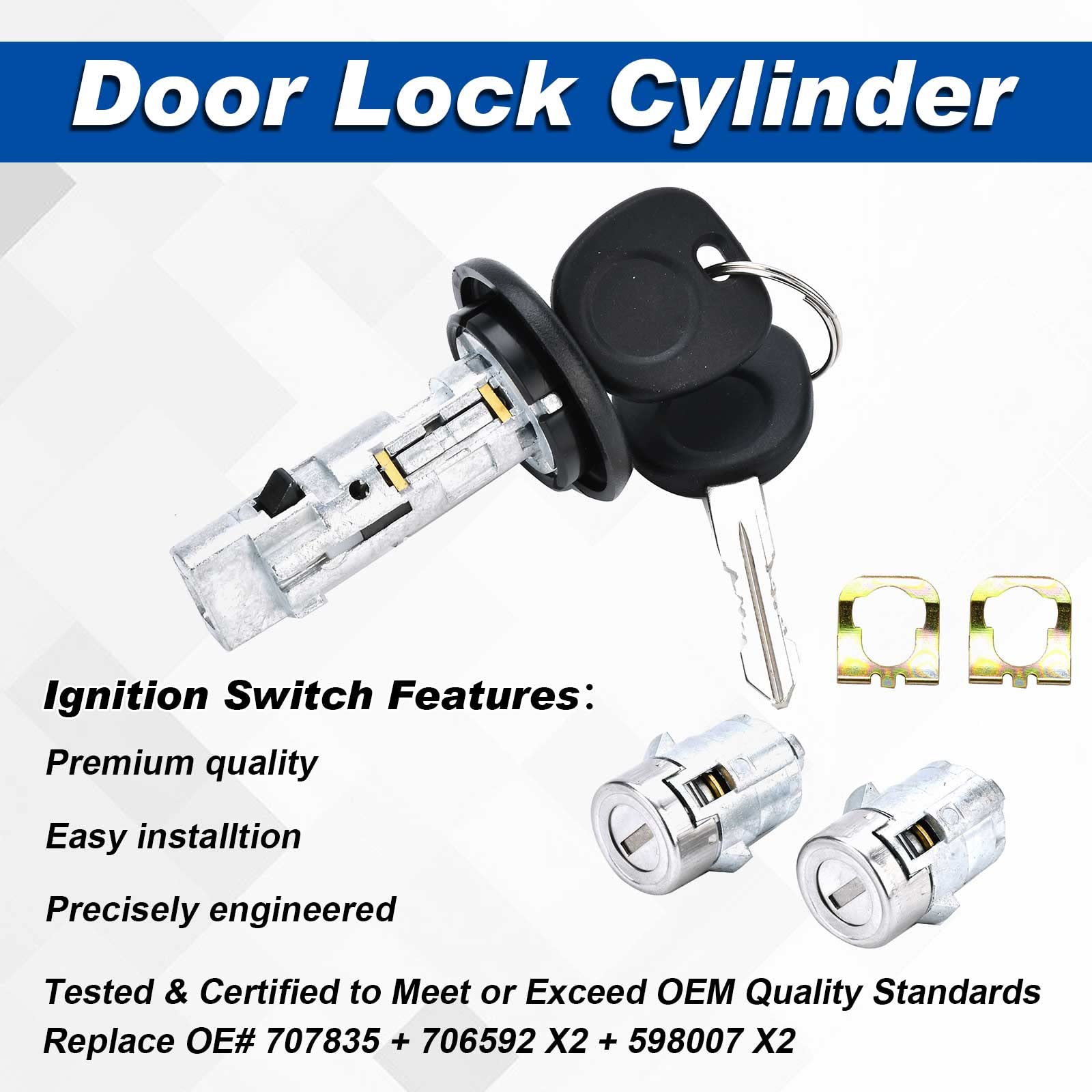 Ignition Switch Lock Cylinder With Pair Front Door Lock Cylinder Compatible With 2003-2006 Chevy Silverado Suburban Gmc Sierra Yukon Cadillac Escalade Replace Oe# 707835 + 706592 X2 + 598007 X2
