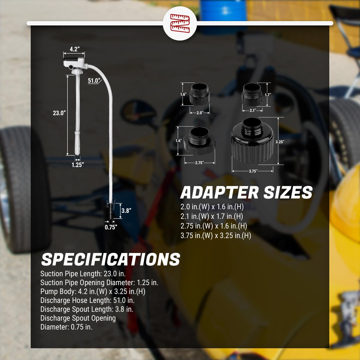 TERA PUMP Battery Powered Chemical Resistant Fuel Transfer Pump (2.3 GPM) for Methanol, Ethanol, DEF, Window Washer Fluid with Auto Stop Sensor, 4.25ft Outtake Hose