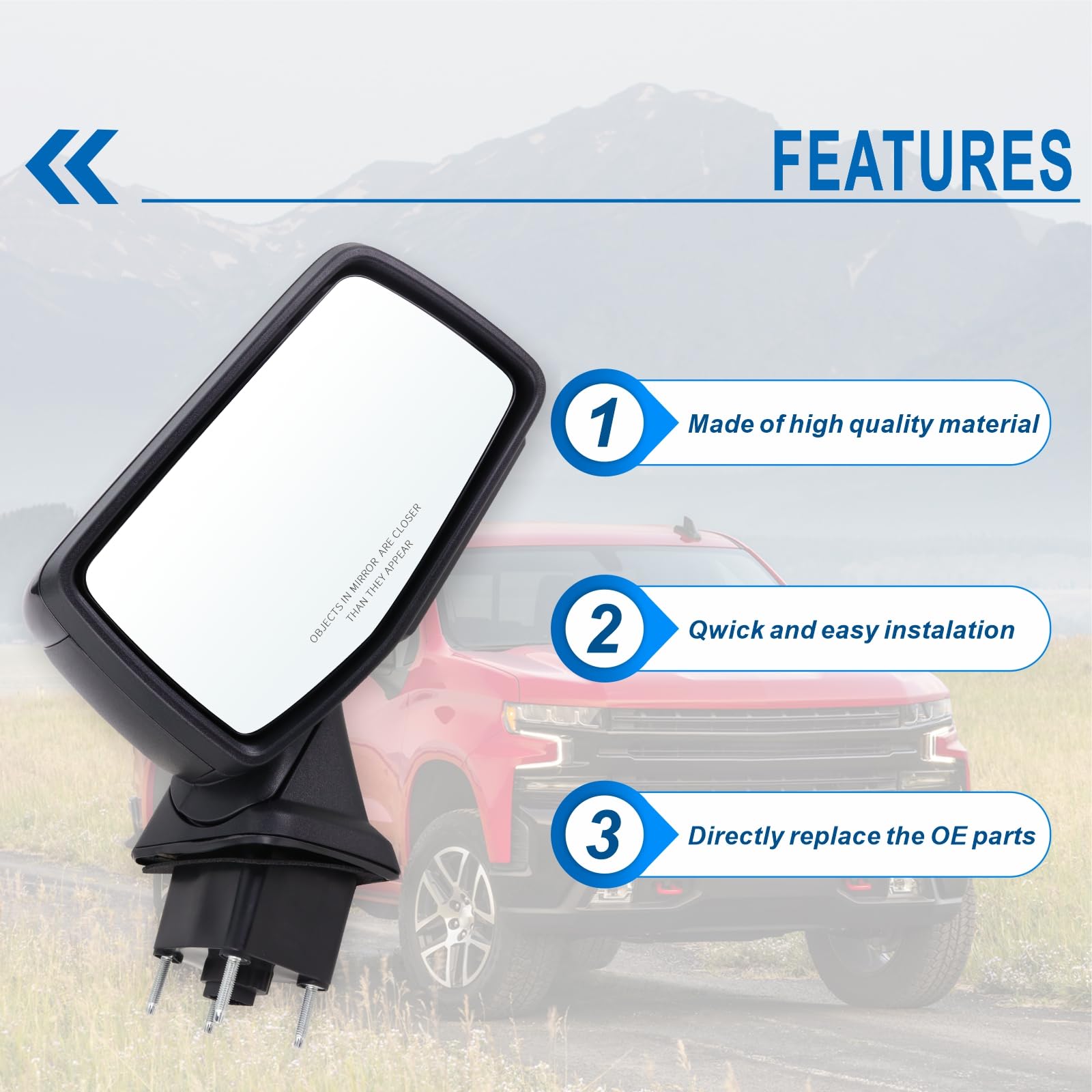 Lqito Right Passenger Side Mirror Compatible 2019-2025 Chevy Silverado 1500 With Power Folding Heated Turn Signal Puddle Lights