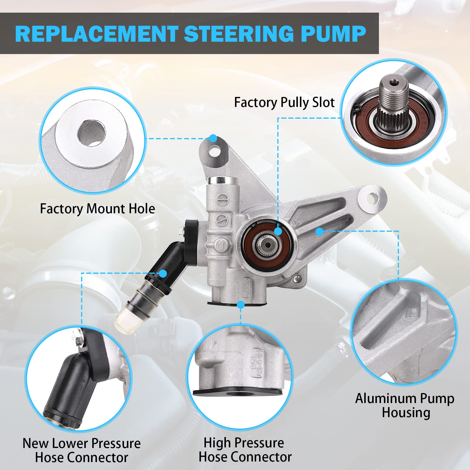 Power Steering Pump Compatible With 2005-2008 Honda Pilot 3.5L, 2005-2010 Honda Odyssey 3.5L, 2007-2013 Acura Mdx 3.7L - Replace 21-5442, 56110-Rgl-A03, 56110-Pvj-A01 - Power Assist Pump Assembly