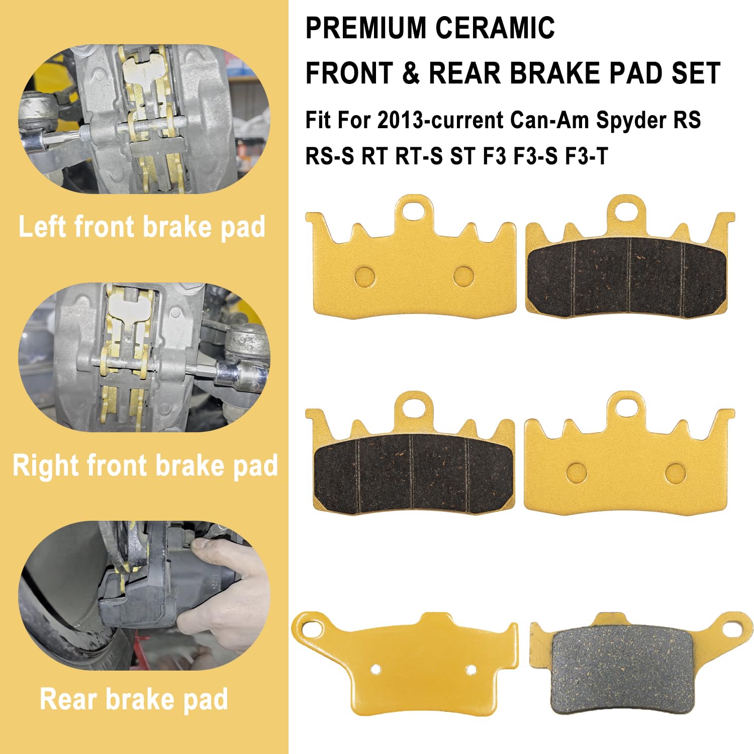 Premium Ceramic Front & Rear Brake Pad Set Fit For Can-Am Spyder Rs Rs-S Rt Rt-S St F3 F3-S F3-T, Brake Pads Kit For Cam Am Spyder 2013 To Current