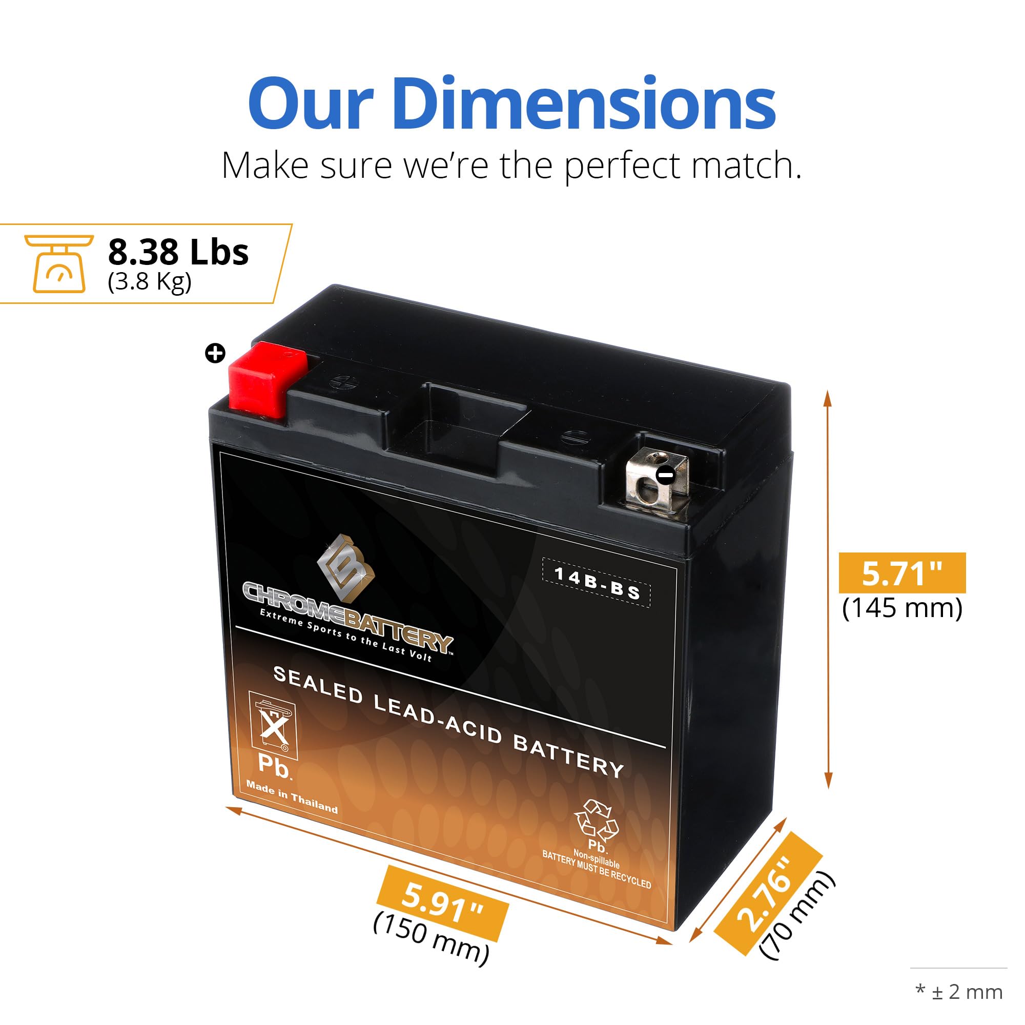 Cb Chromebattery Yt14B-Bs Maintenance-Free, 145Cca, 12V 13Ah Battery Replacement For Atv, Motorcycle, Jet Skis, Scooter, Utv, An