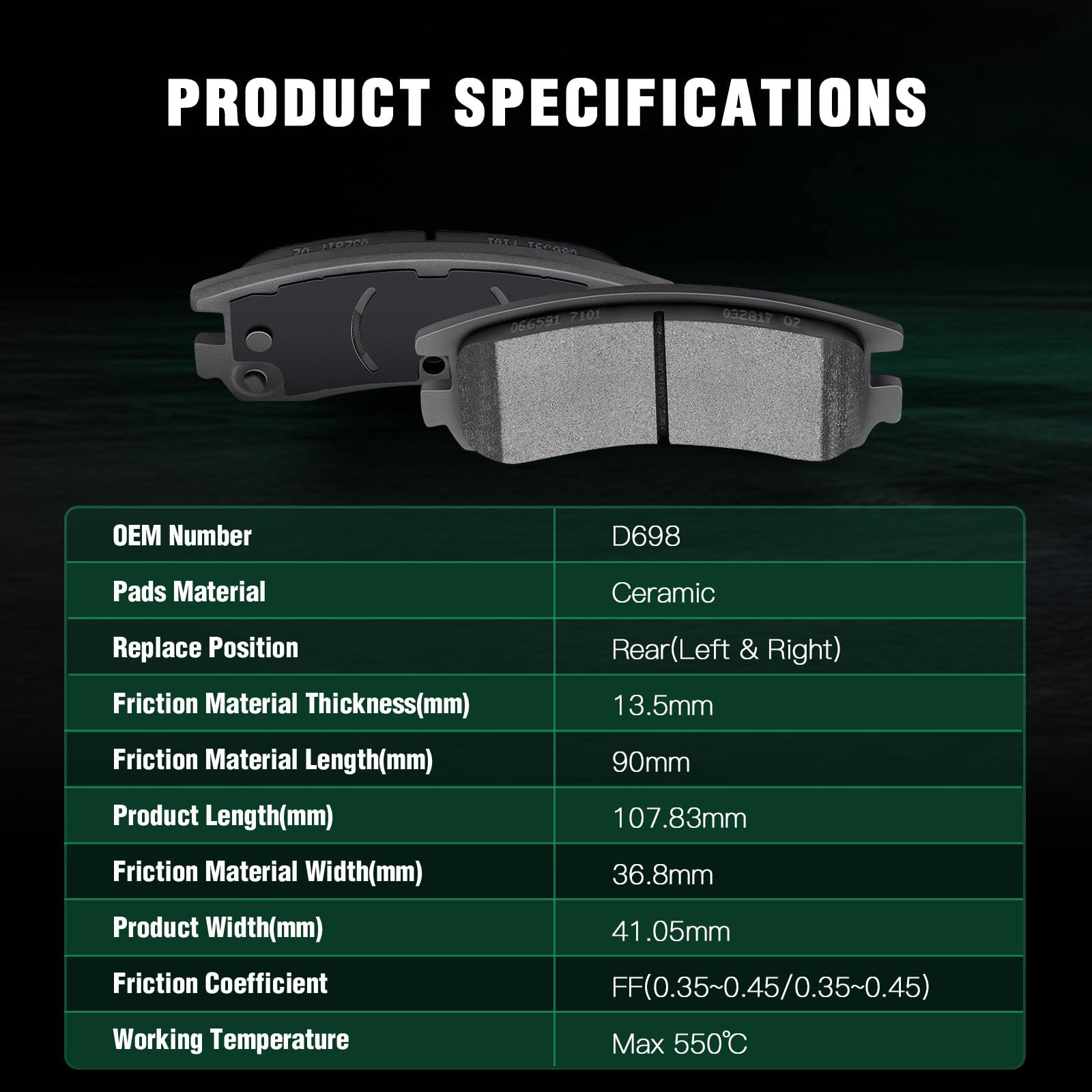 Automuto 4Pcs Rear Ceramic Disc Brake Pads Set D698 For Buick Allure Century Lacrosse Regal Rendezvous For Chevrolet Impala Mont