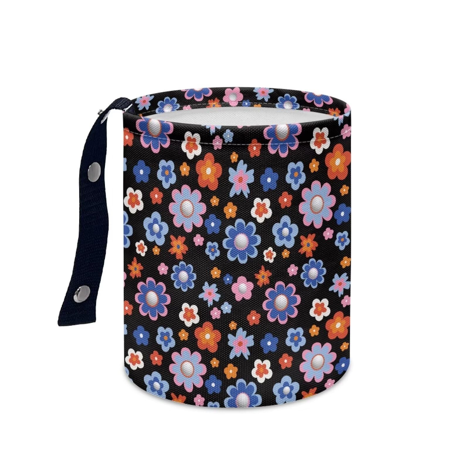 Brosoneto Groovy Hippie Flower Collapsible Trash Can for Cars, Family Gatherings, Camping - Easy to Clean Car Garbage Accessory