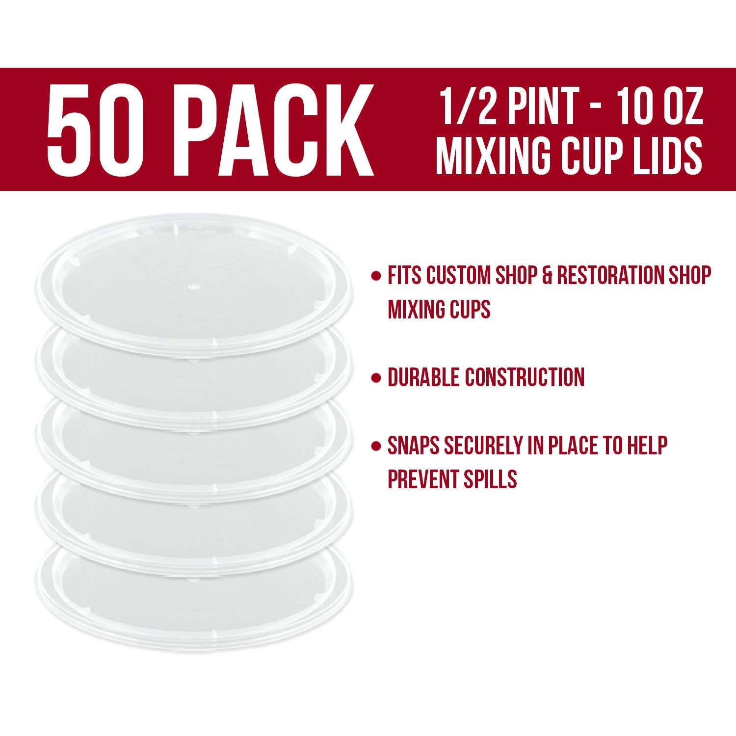Custom Shop/TCP Global (Box of 50 Lids - 1/2 Pint Size) Exclusively fits TCP Global 8 Ounce Paint Mix Cups