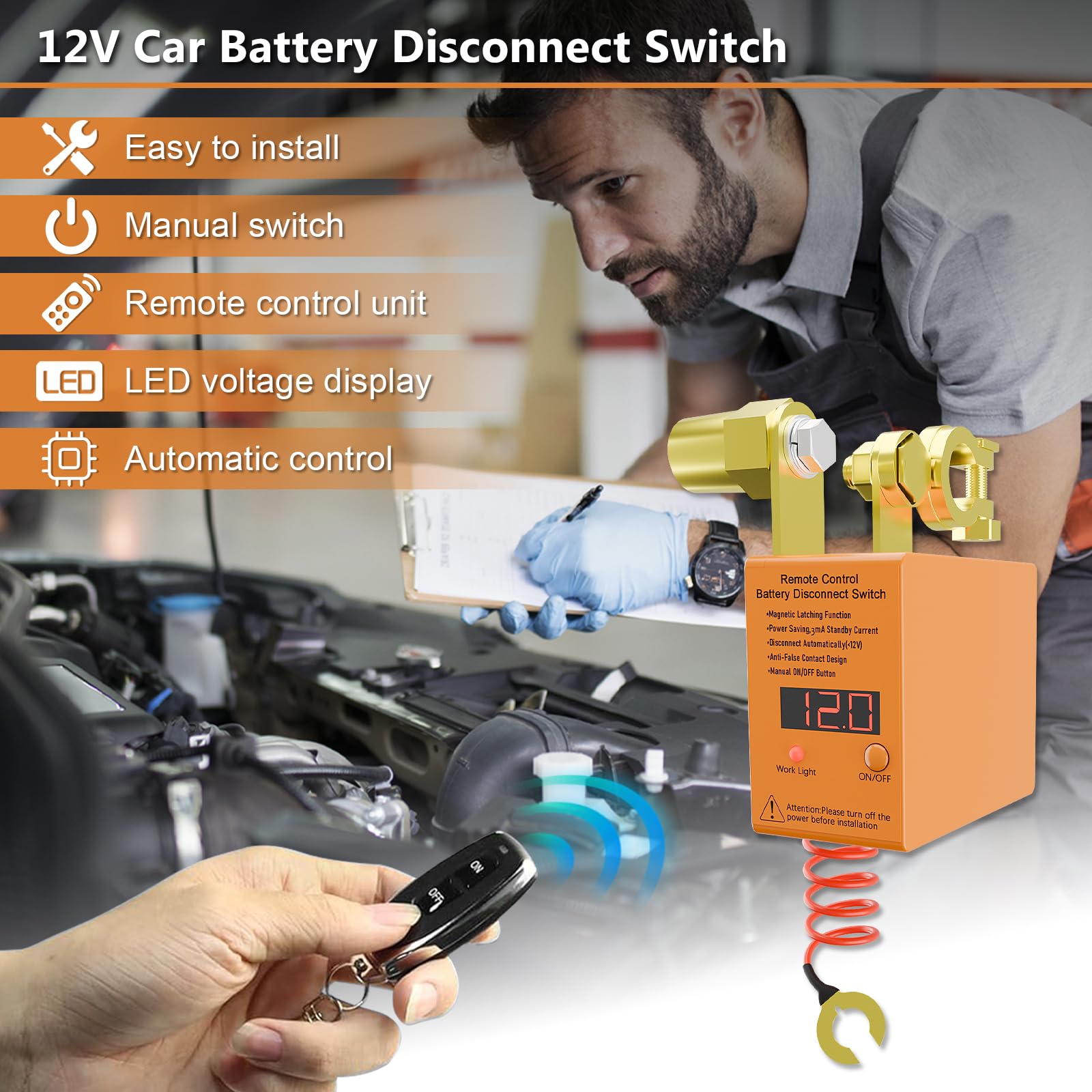 Remote Battery Disconnect Switch 12V, 240A, Dzsscy Upgrade Smart Voltage Car Kill Switch Anti-Theft, Prevent Battery Drain, Remo