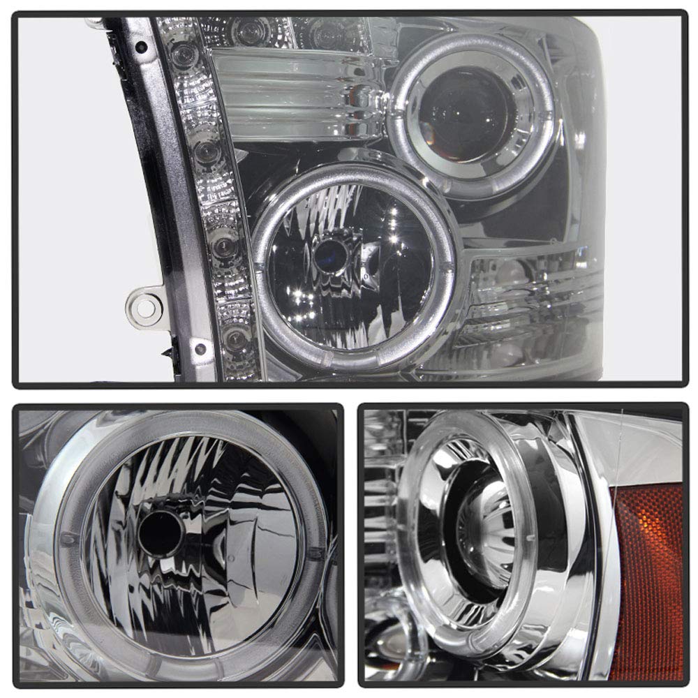 Acanii - For 2009-2018 Dodge Ram 1500 10-18 2500 3500 Led Halo Ring Smoked Lens Projector Headlights Headlamps Assembly