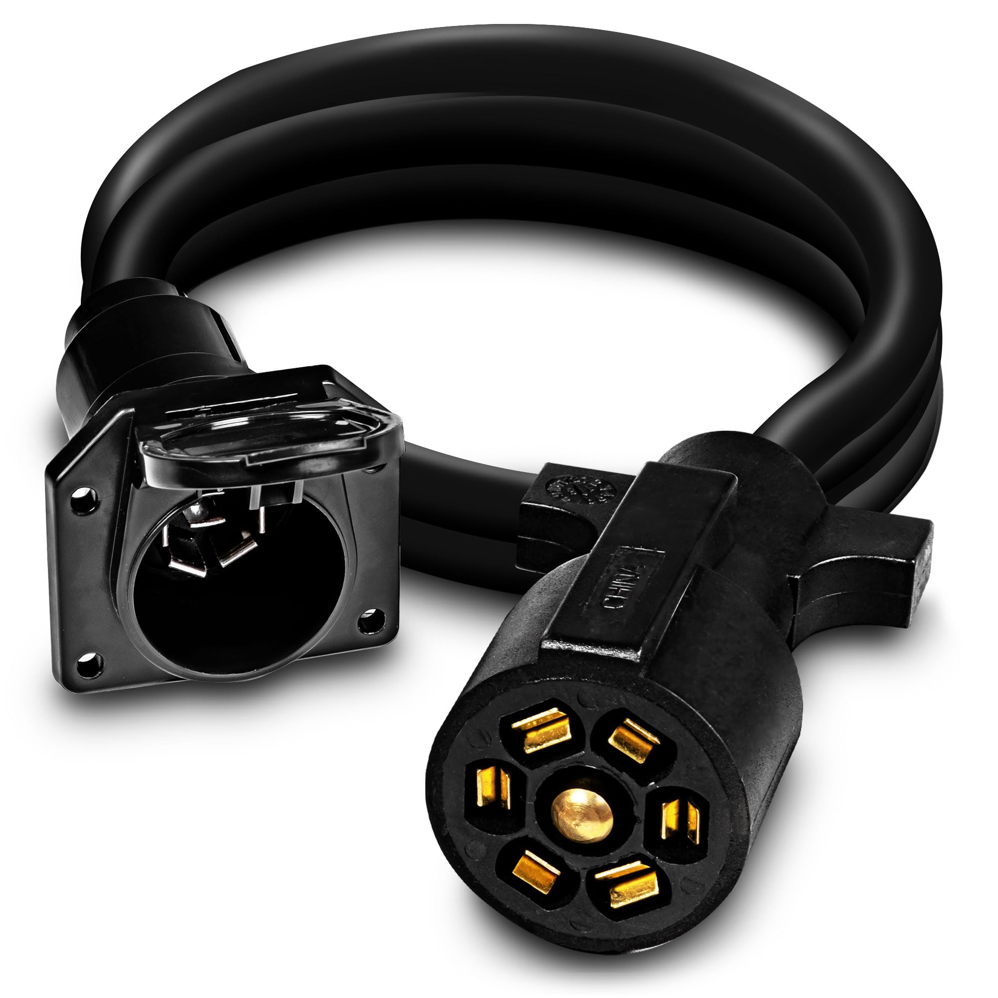 True Mods 8ft 7-Pin Trailer Cord Extension Wire Cable [7-Way Trailer Plug Wiring Harness] [Gooseneck Hitch Extender] Plug-N-Play