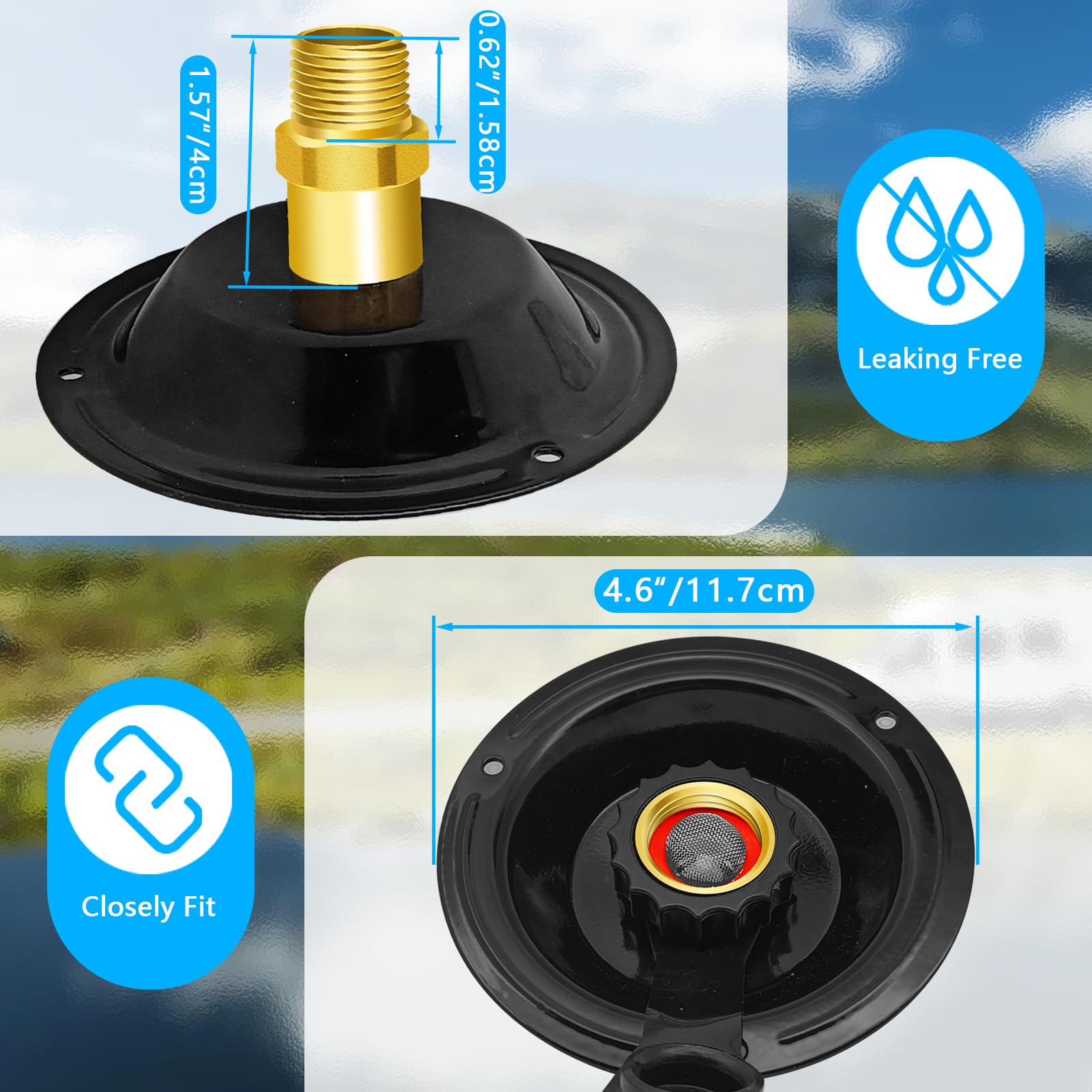 Boltigen Rv City Water Inlet With Check Valve, 3/4 Nh Female To 1/2 Npt Male Thread Rv Water Connection Fittings, Lead-Free Bras