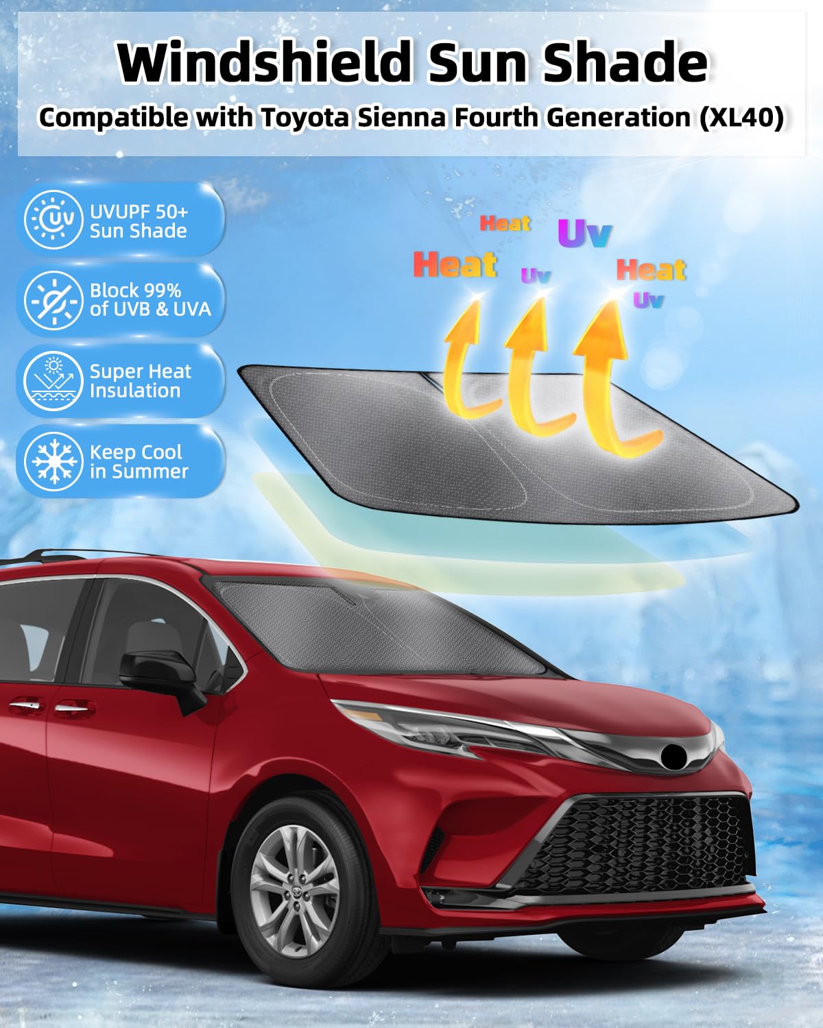 Mixsuper Liner Windshield Sun Shade For Toyota Sienna 2021-2025 Windshield Sunshades For Sienna Accessories Front Window Sun Sha