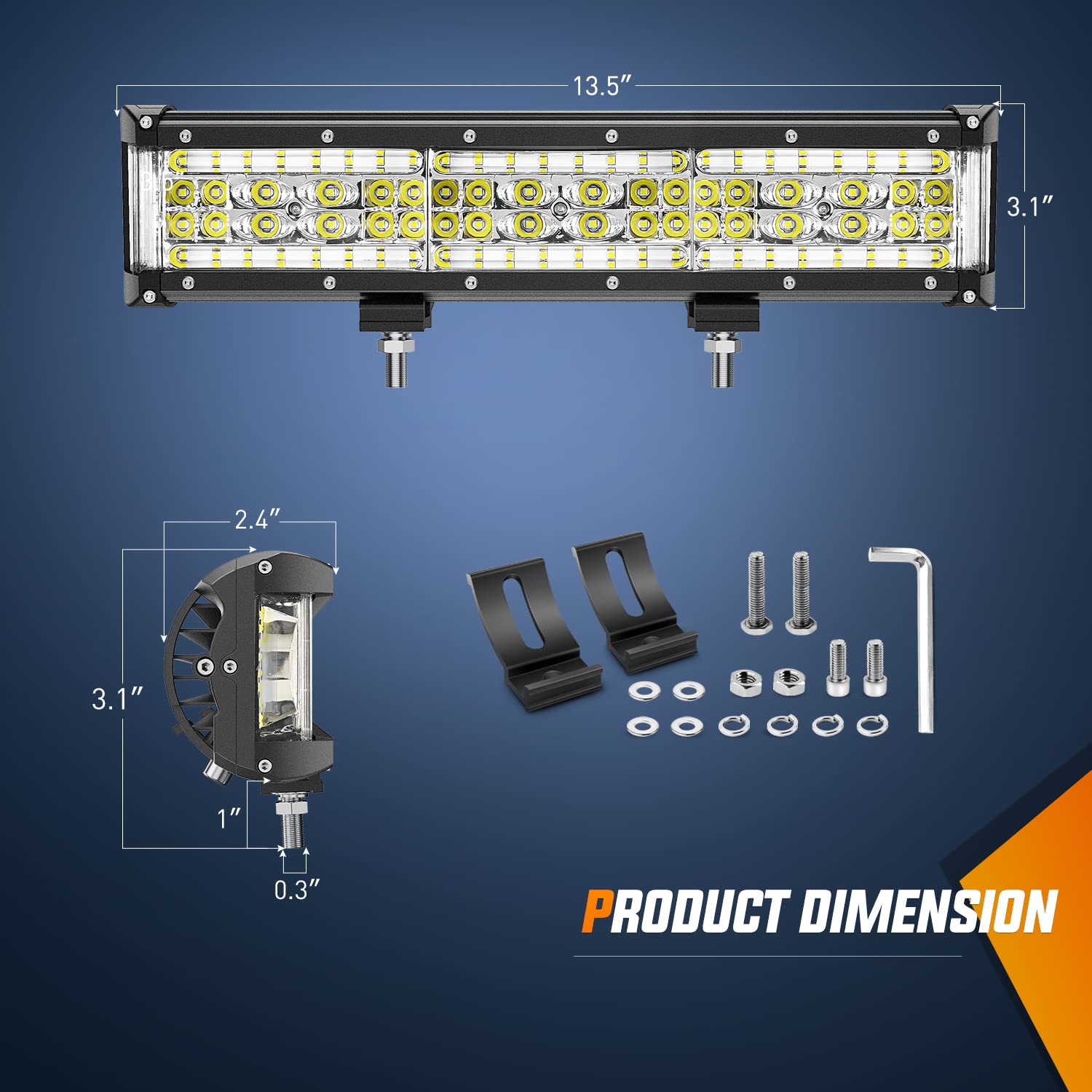 Nilight 13.5Inch Side Shooter Led Light Bar Quadruple Row Spot Flood Combo Lights W/Wiring Kit For Fog Light Driving Light Work