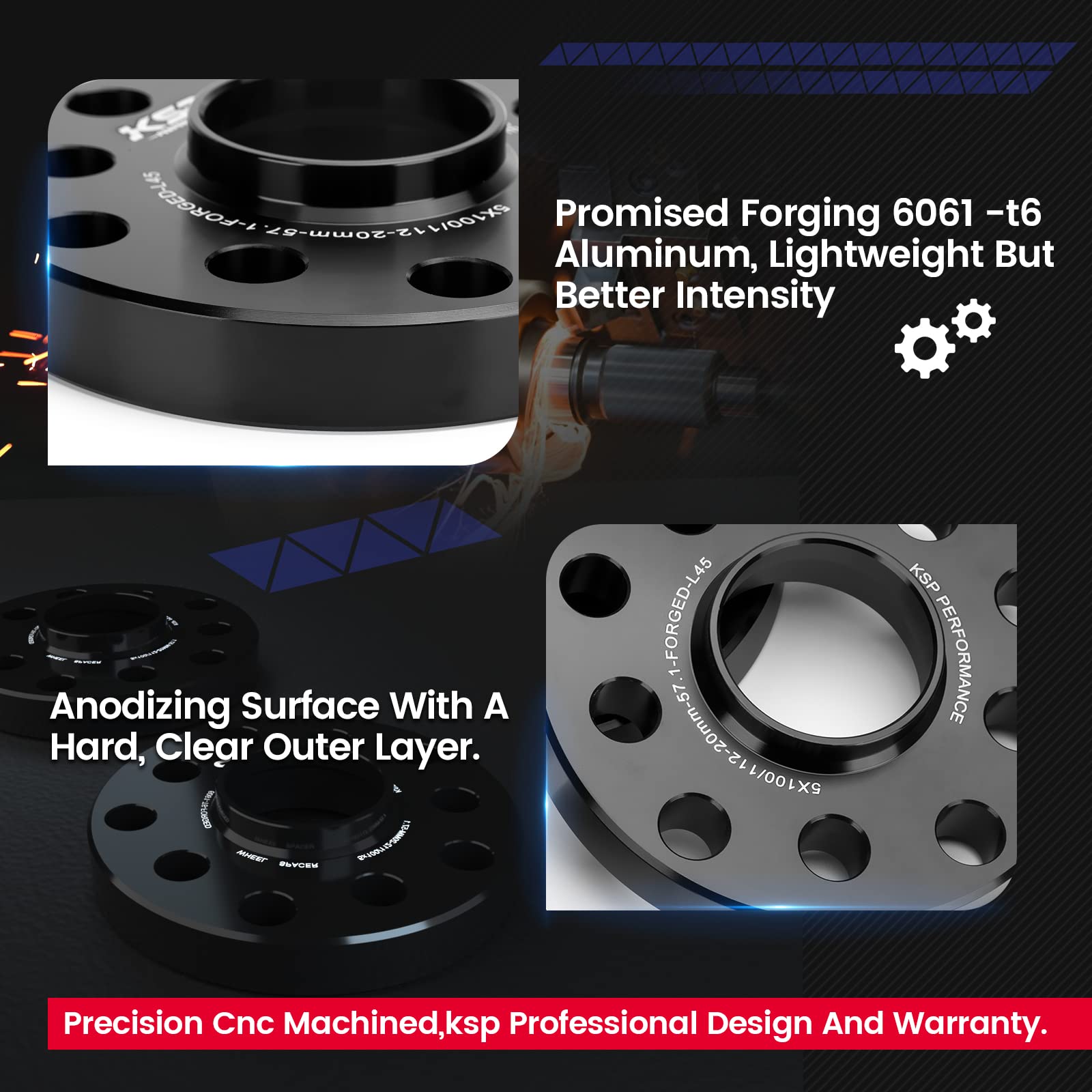 KSP PERFORMANCE 5X120mm Wheel Spacers, 12mm Hubcentric Forged Tuning, 2PCS, Black, Model 5120-5120-1250-20