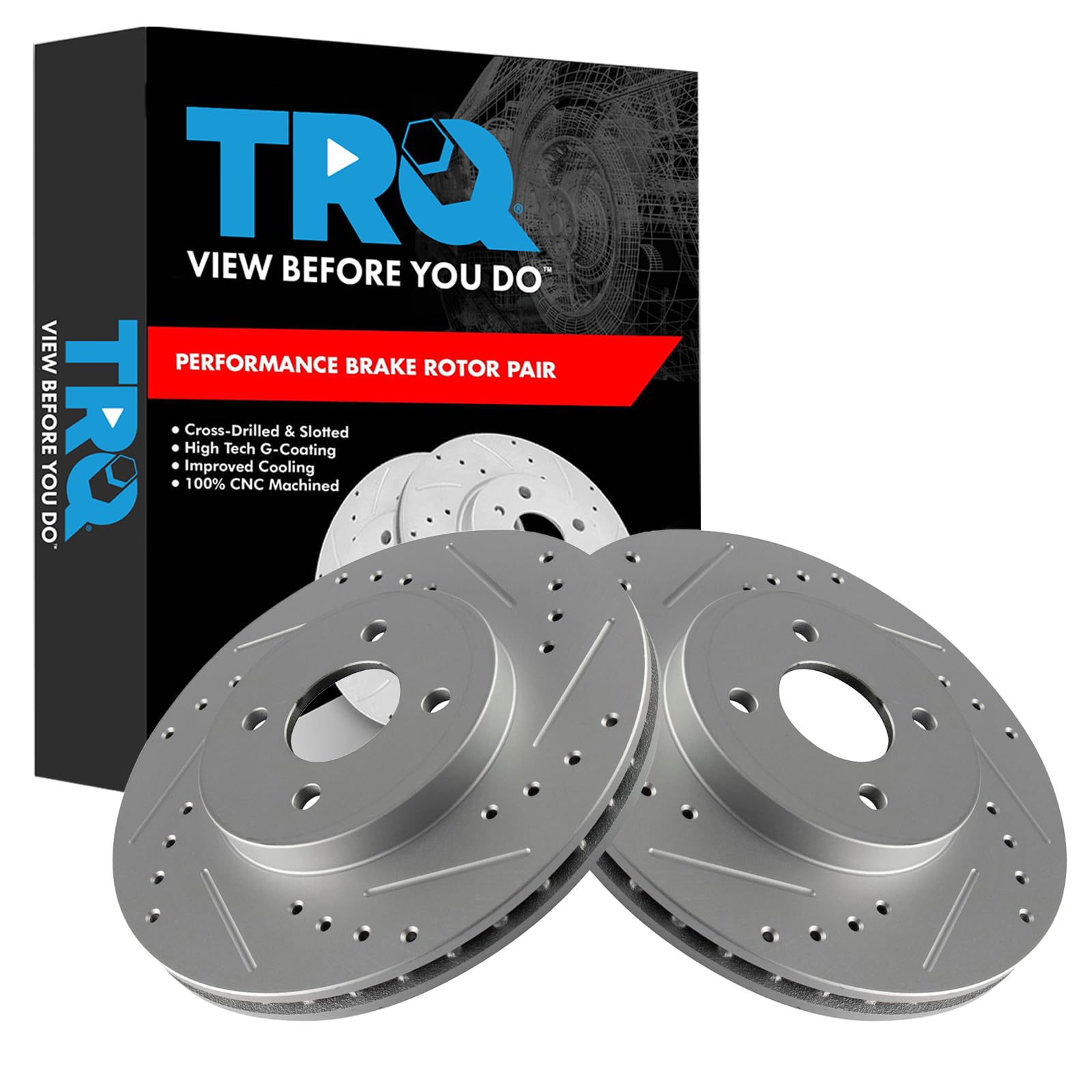 Trq Front Performance Brake Rotors Set Premium G-Coated Cross Drilled & Slotted Compatible With 2002-2004 Ford Focus