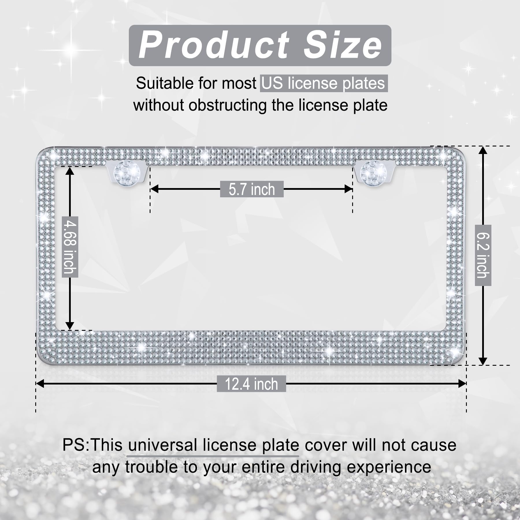 Amiss Bling License Plate Frame For Women, 1Pack Rhinestone Handcrafted Crystal Premium Stainless Steel, Stainless Steel Car Acc