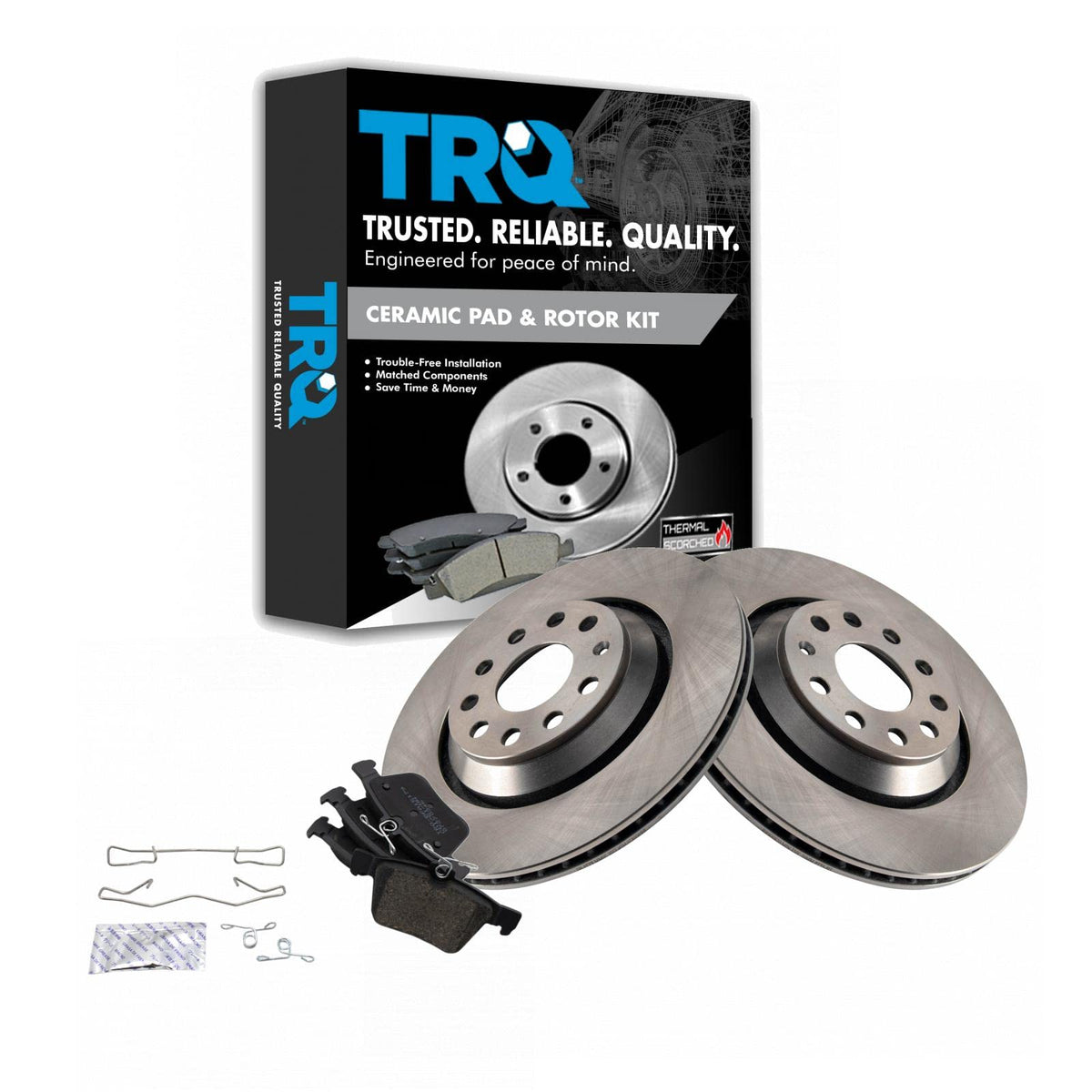 TRQ Rear Brake Pad & Rotor Kit Brake Pads Brake Rotor Ceramic Vented Compatible with 2019 Audi A3 2018-2019 RS3 2015-2018 S3 Vol