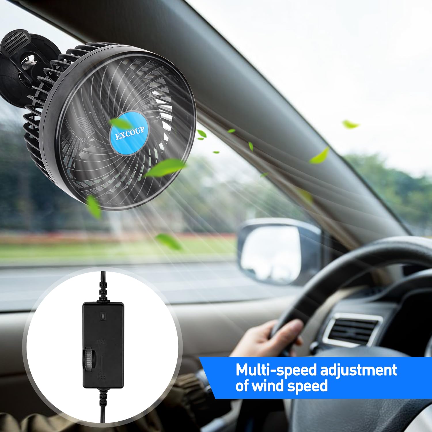 Car Fan 12V With Cigarette Lighter Plug, 4.5'' Powerful Cooling Air Fan With For Front Rear Seat,Portable 360 Rotatable Portable