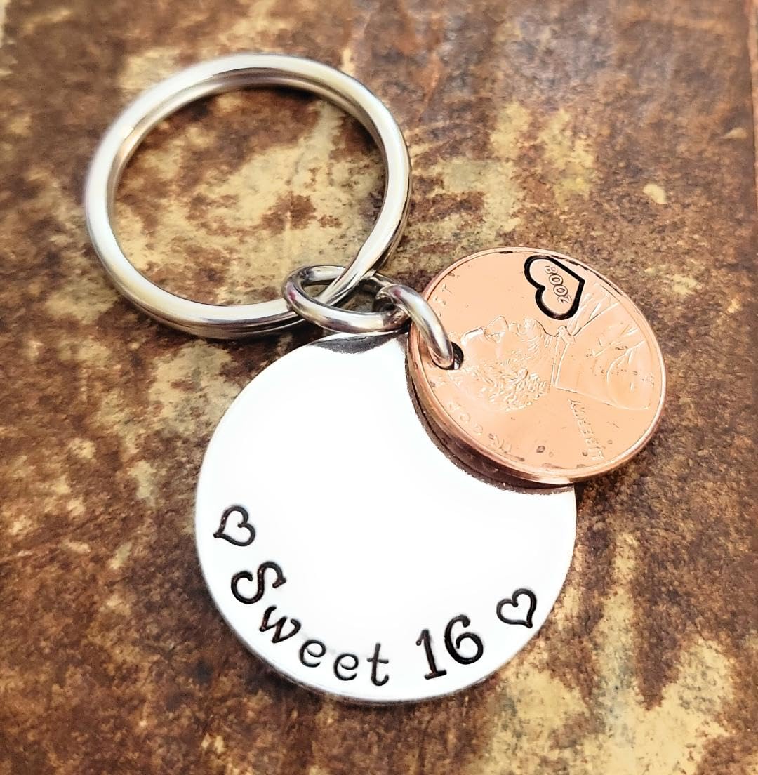 Happy, Sweet 16 Birthday, Coin Lucky (Birth Year), Penny Key Chain, Gift for Teenage, New Driver