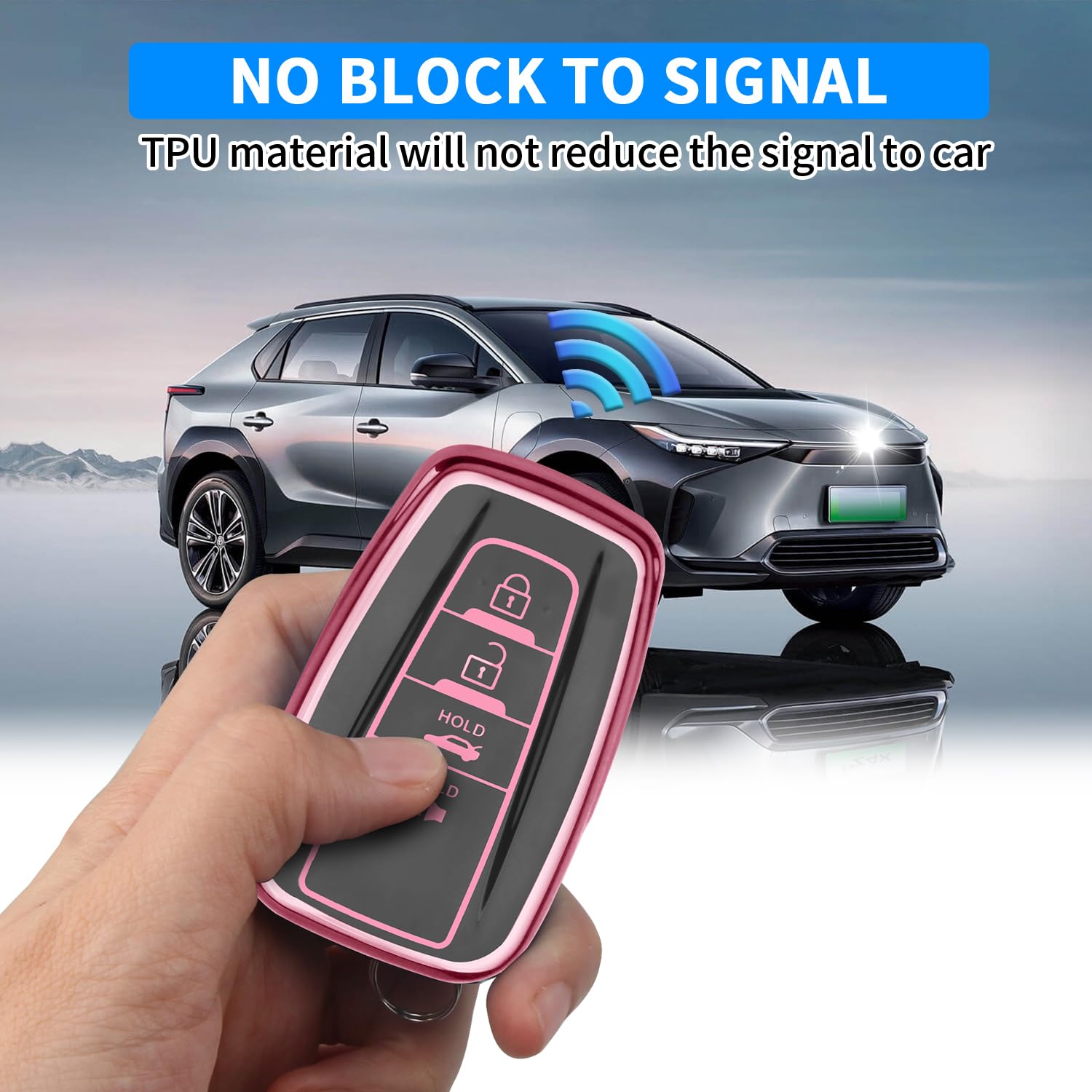 Qbuc For Toyota Key Fob Cover With Keychain Tpu Suitable For 2018-2022 Toyota Camry Rav4 Avalon C-Hr Corolla Highlander Gt86 (Style 1-Pink)