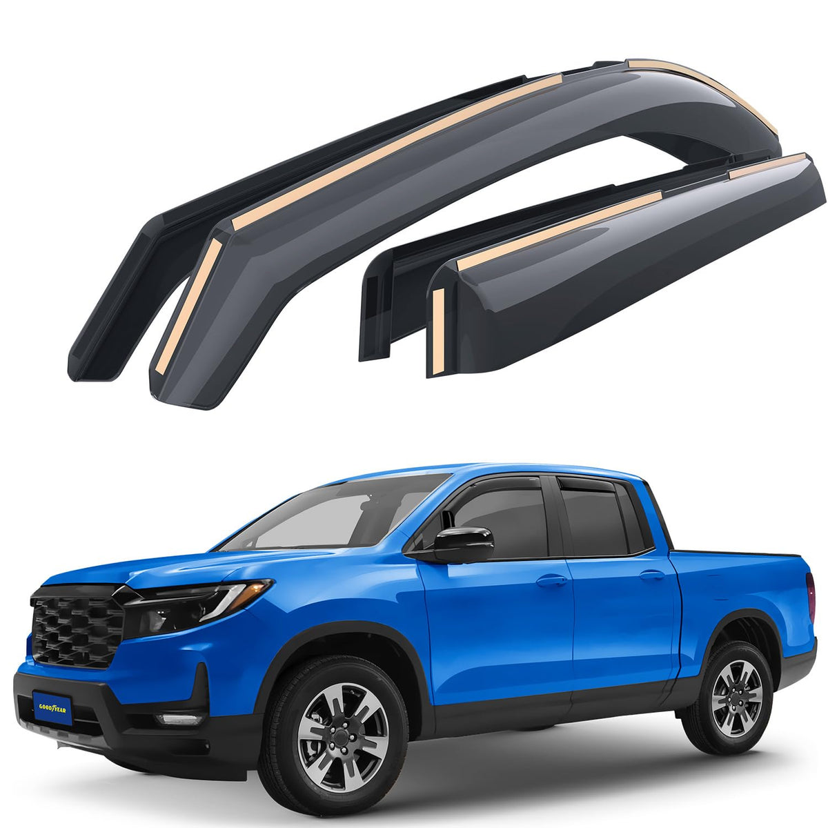 Goodyear Shatterproof In-Channel Window Deflectors For Honda Ridgeline 2017-2025, Rain Guards, Window Visors, Vent Deflector Vis