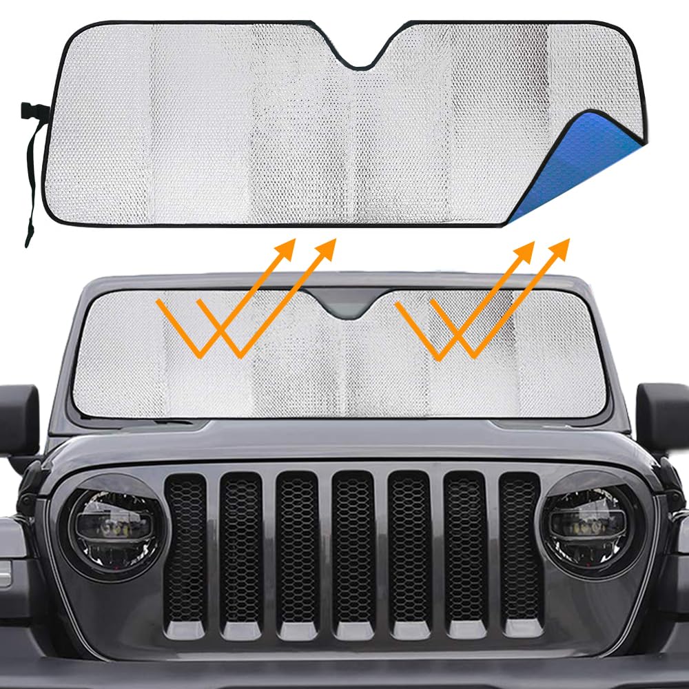 Big Hippo Windshield Sun Shade Car Sun Shade For 2007-2024 Wrangler Rubicon Sahara Tj Jk Jku 2 & 4 Door-Sun Visor Protector Bloc