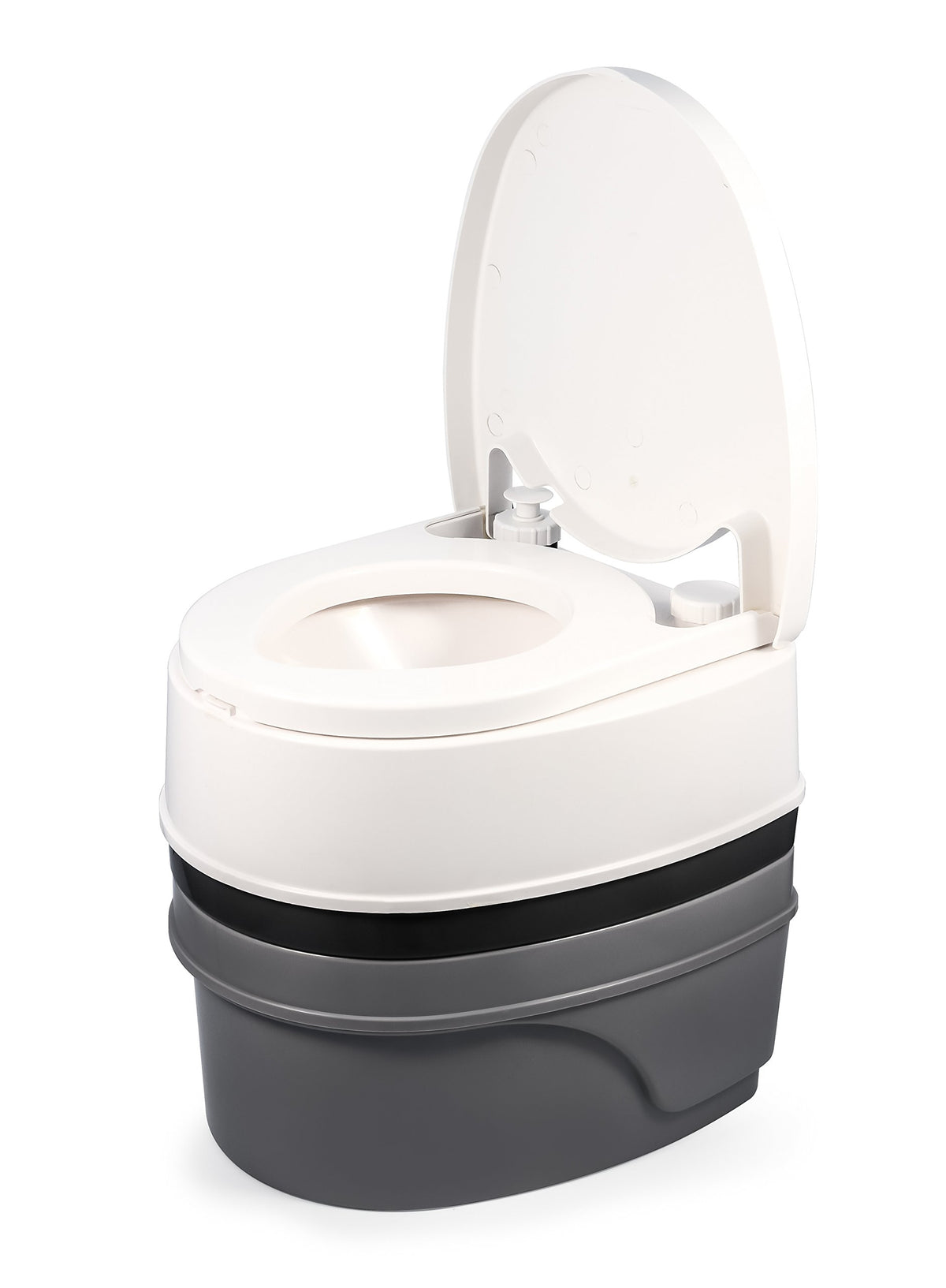 Camco Premium Portable Travel Toilet With Three Directional Flush and Swivel Dumping Elbow | Designed for Camping, RV, Boating A
