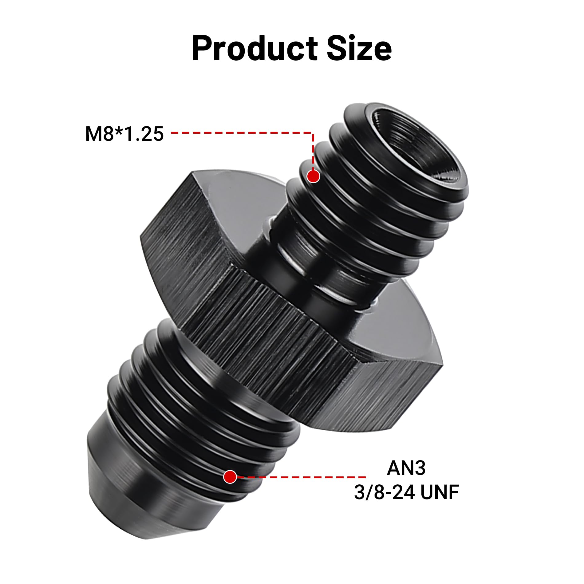 Evil Energy 3An Male Flare To M8 X 1.25Mm Male Metric Fitting Adapter Aluminium Alloy 2Pcs