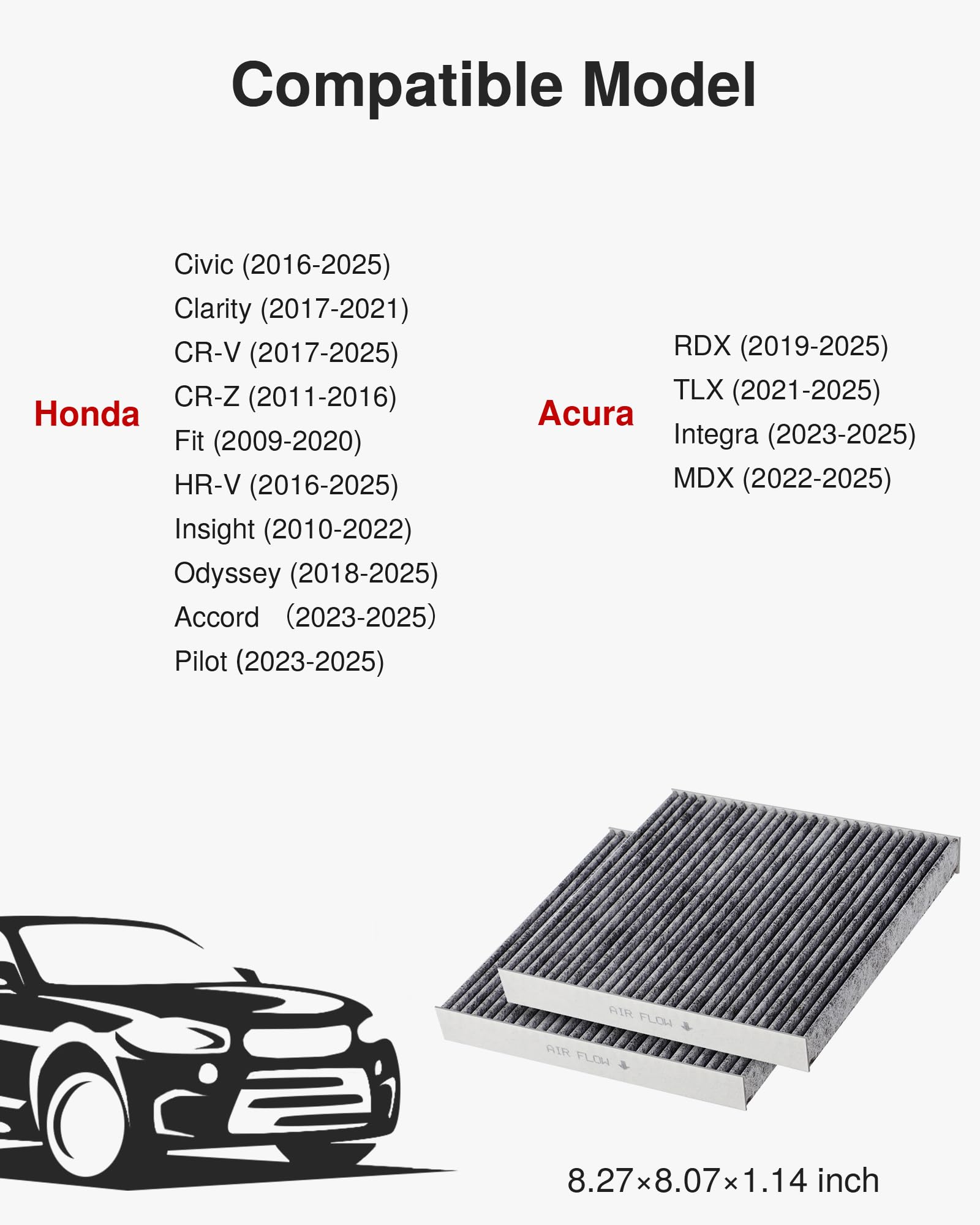 Puroma 2 Pack Cabin Air Filter with Activated Charcoal Layer Replacement for CP182, CF11182, Honda Civic, Clarity, CR-V, CR-Z, H