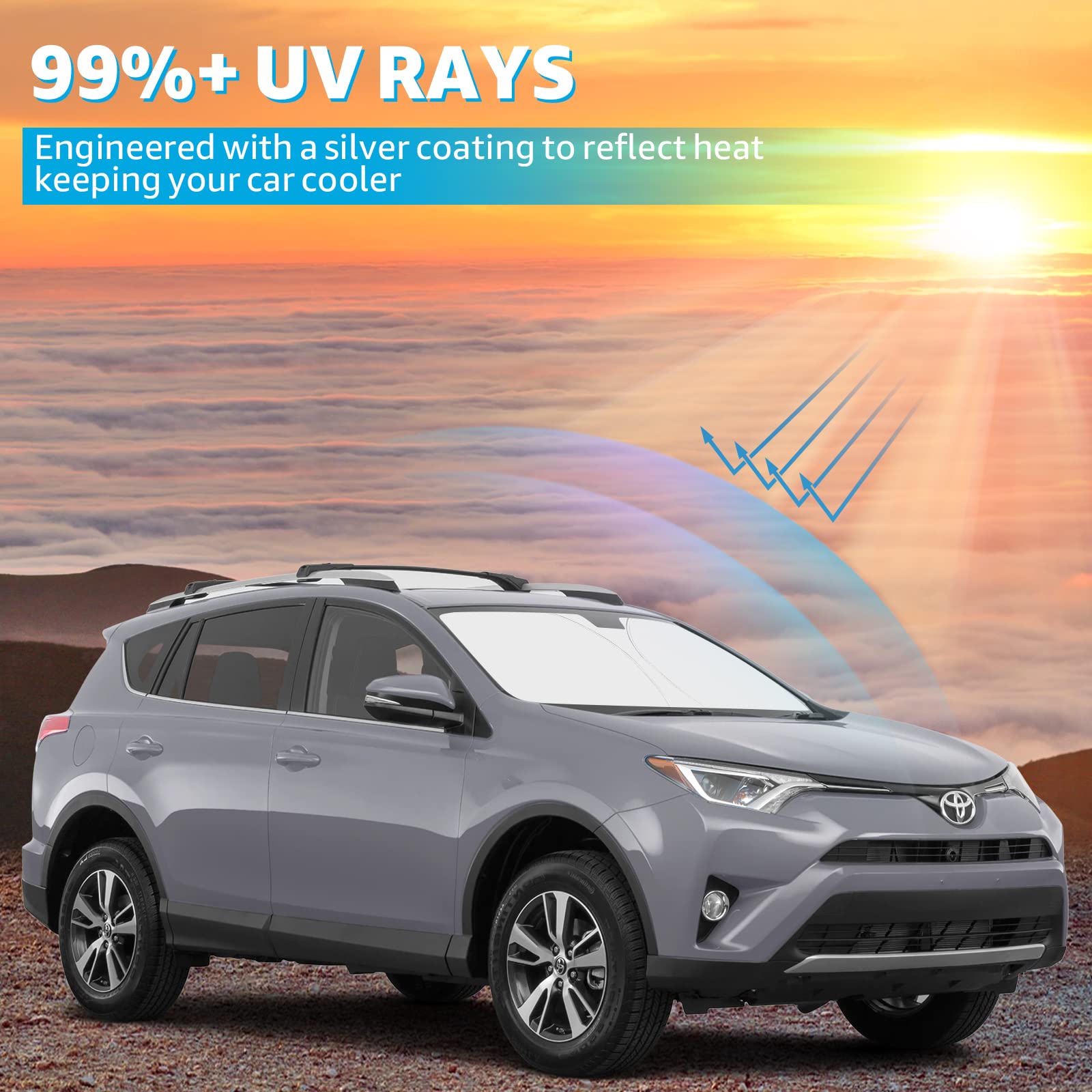 Front Windshield Sun Shade Foldable Sunshade Protector Custom Fit 2013-2018 Toyota Rav4 Suv Crossover, Le Xle Premium Limited Xse Hybrid Adventure Accessories 2023 Upgrade