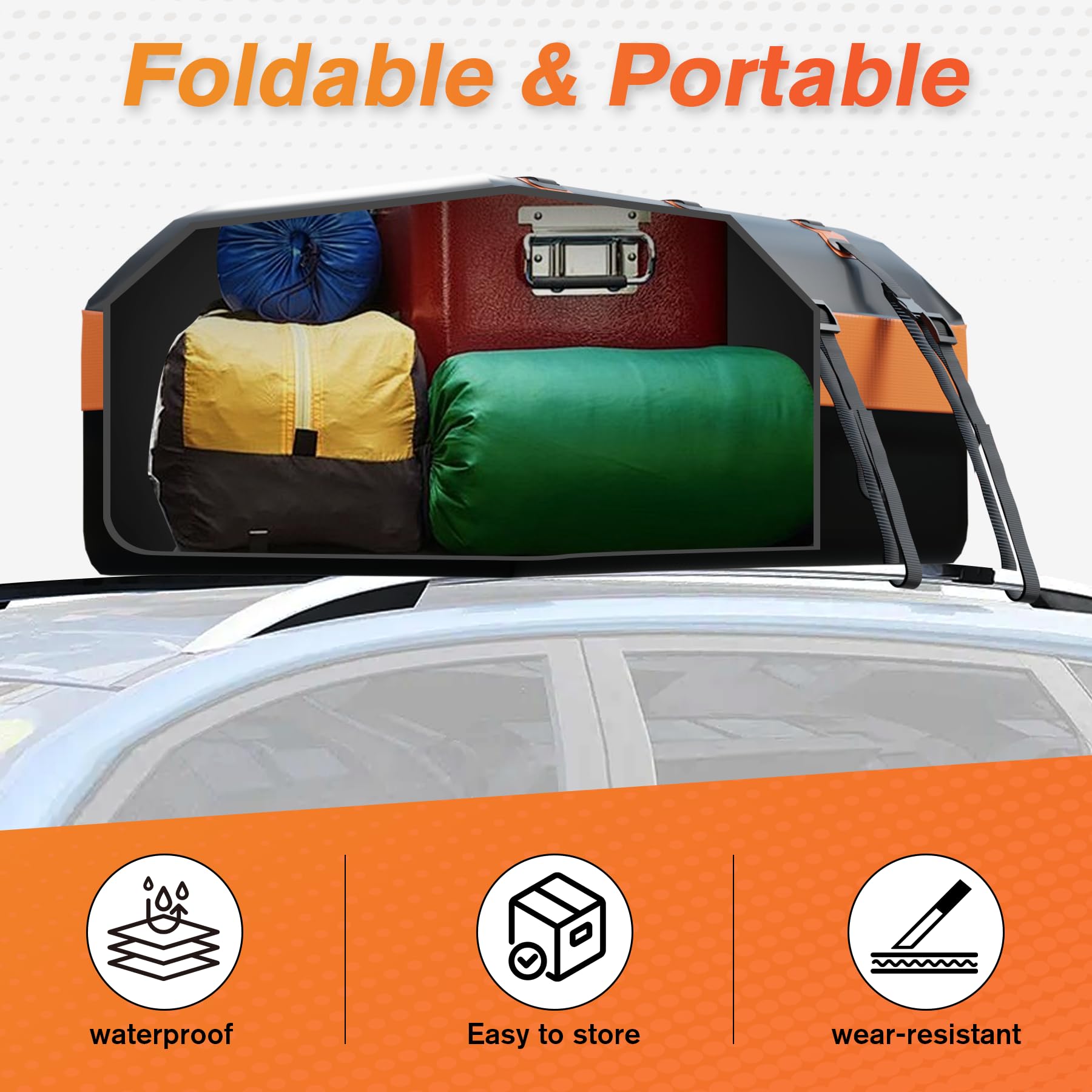 AlltoAuto Car Rooftop top Cargo Carrier 21 Cubic feet Waterproof for All Cars with/Without Rack, Includes Anti-Slip Mat, 10 Rein