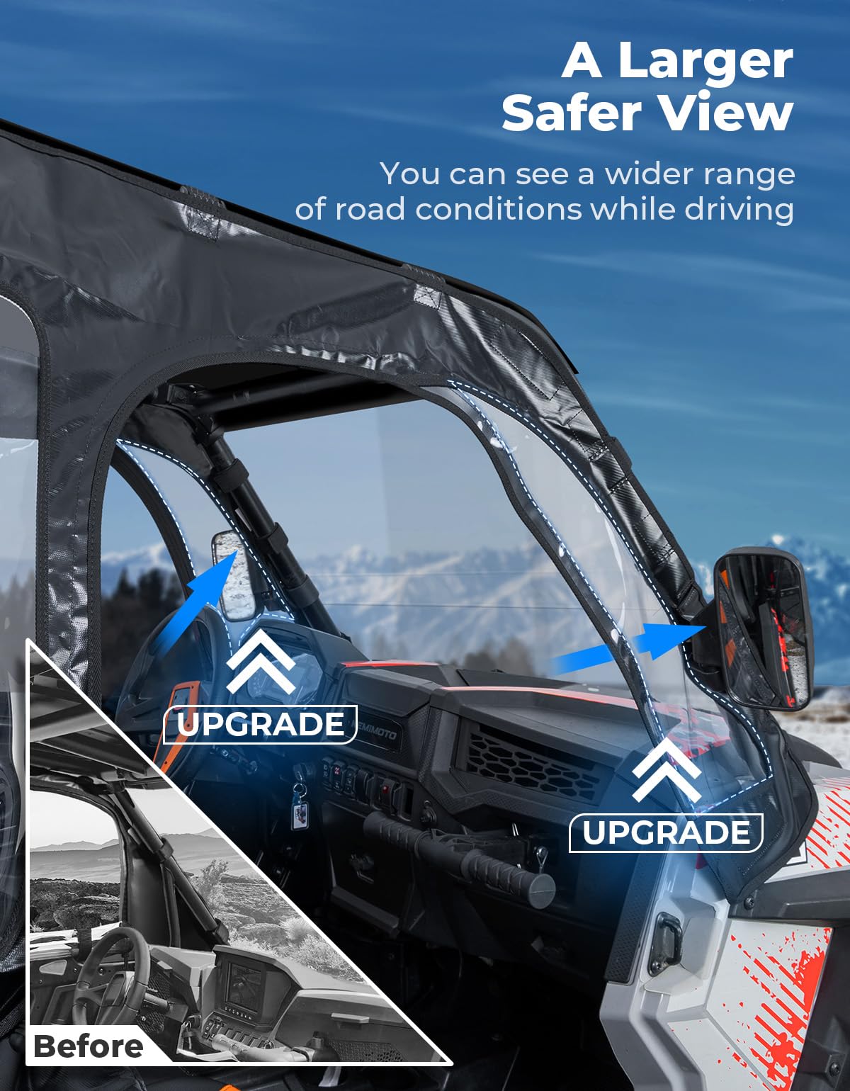 KEMIMOTO Soft Upper Doors Fit with Side Mirrors and Windshields, Compatible with Polaris RZR XP 1000 / XP Turbo 2014-2023 UTV Ca