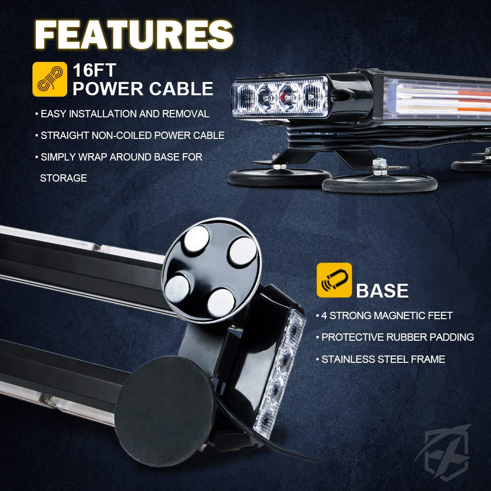 Xprite Red Blue Cob Led Strobe Rooftop Flashing Light Bar Double Side Hazard Warning Beacon Police Lights W/Magnetic Base For Emergency Safety Vehicles Trucks Firefighter Traffic Cars