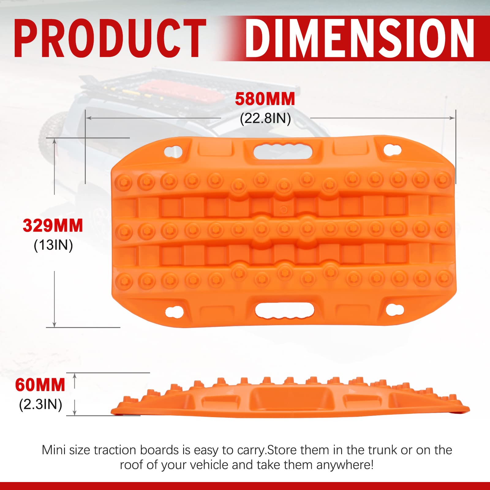Bunker Indust Off Road Traction Boards, 2 Pcs Short Recovery Track Traction Mats For 4Wd Mud, Sand, Snow Ramps-Orange Tire Traction Tool (Without Strap)