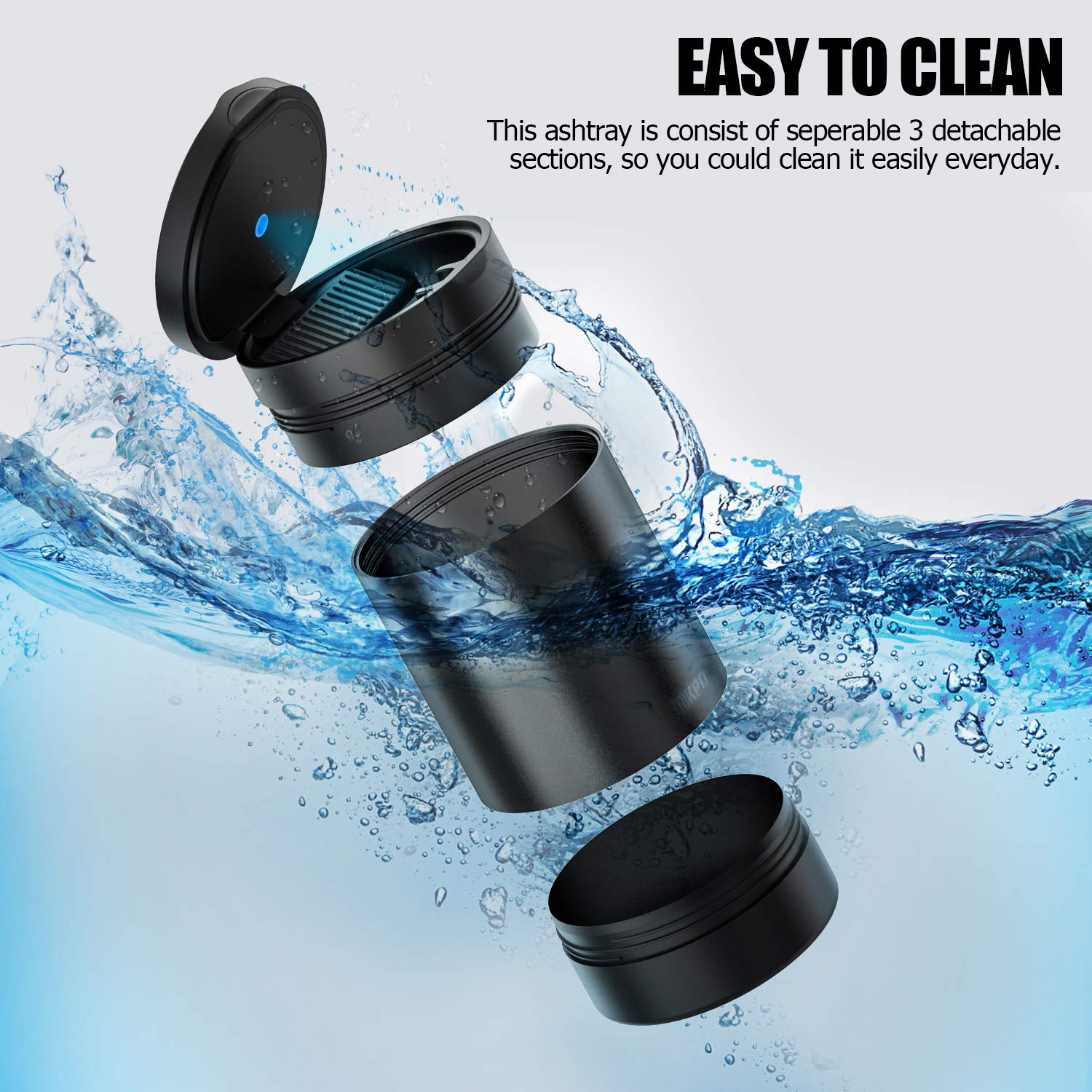 Thikpo Car Ashtray With Lid, Portable Ashtray For Car, Mini Car Trash Can, Detachable Stainless Steel Smokeless Ash Tray With Led Blue Light