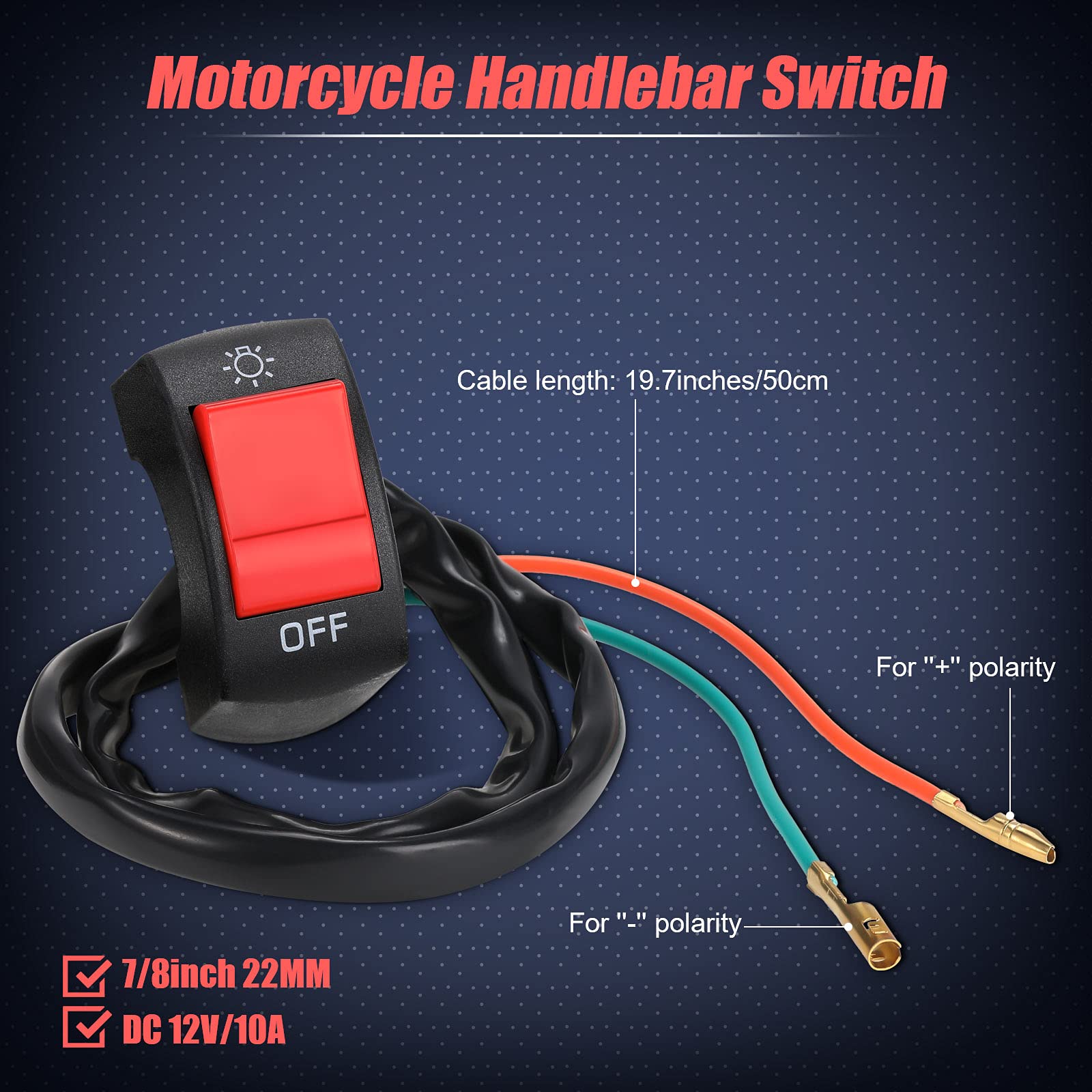 3 Pieces Motorcycle Headlight Switch Handlebar Toggle Switch 7/8 Inch 22 Mm 12V On Off Push Button For U5 U7 U2 Motorcycles Scoo