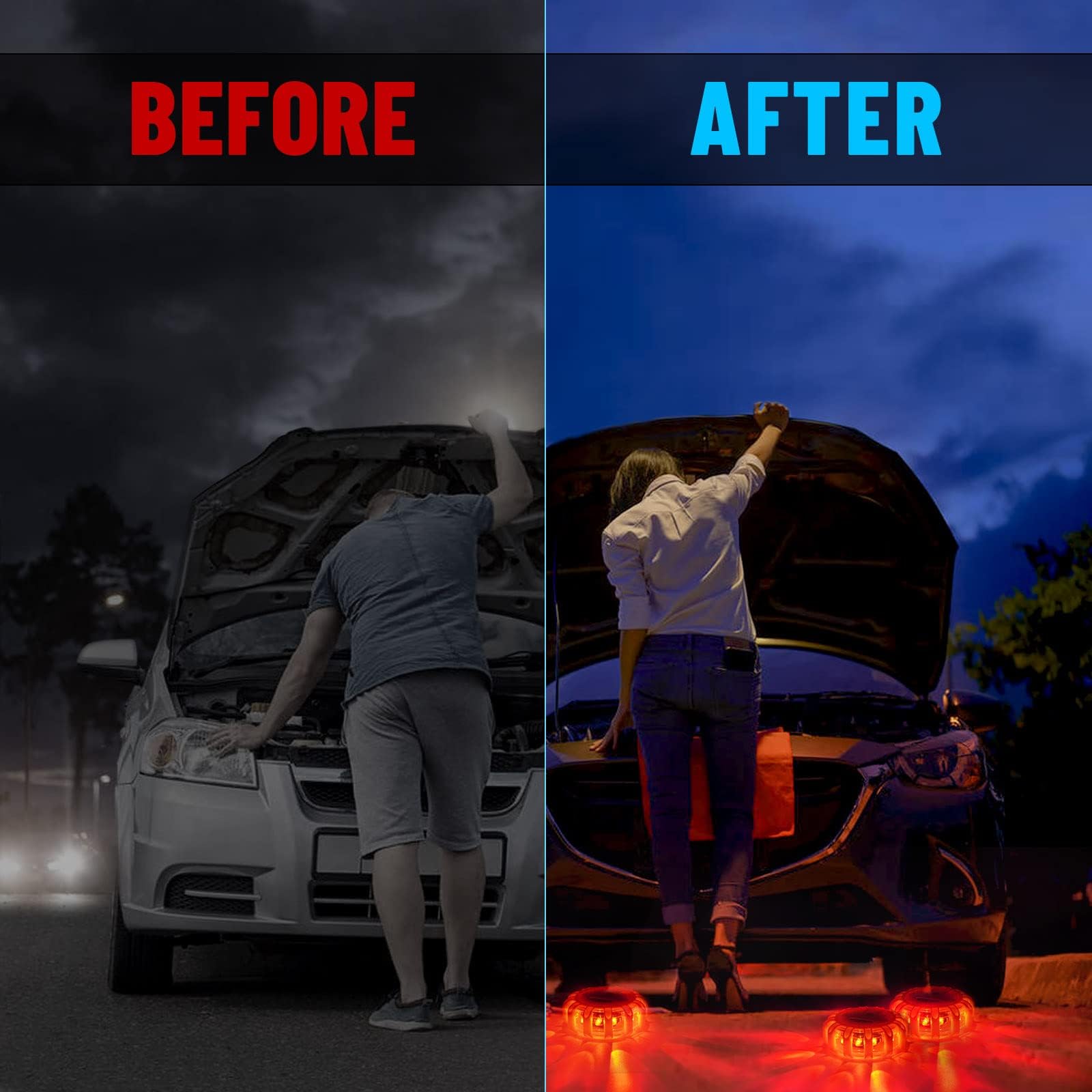 Heigpan Gp908B Led Road Flares With Usb-C Cable And Magnetic Base, Featuring 9 Flashing Modes For Emergency Roadside Safety And