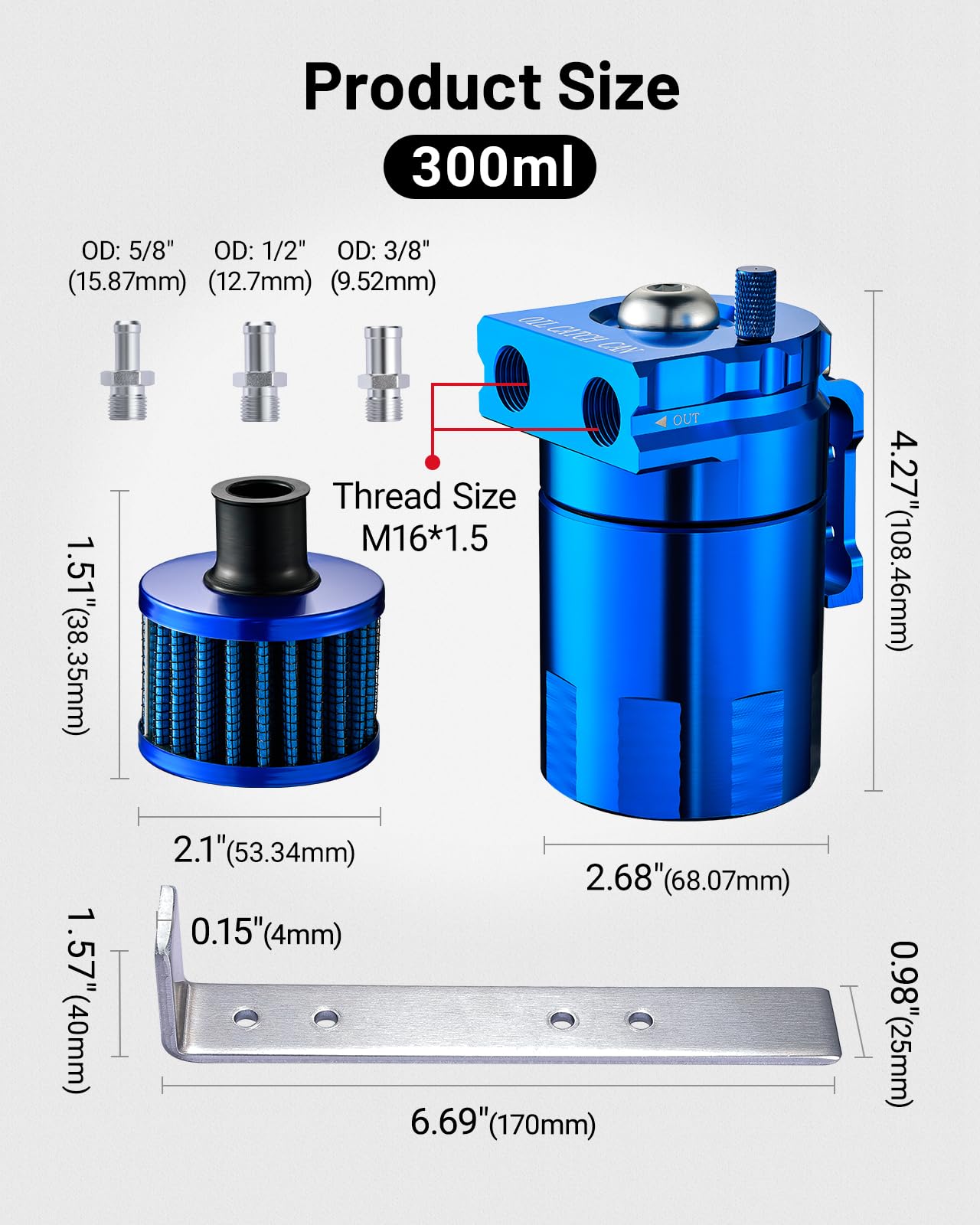 Evil Energy Baffled Oil Catch Can,Oil Separator Catch Can With Breather Filter 300Ml Universal Aluminum