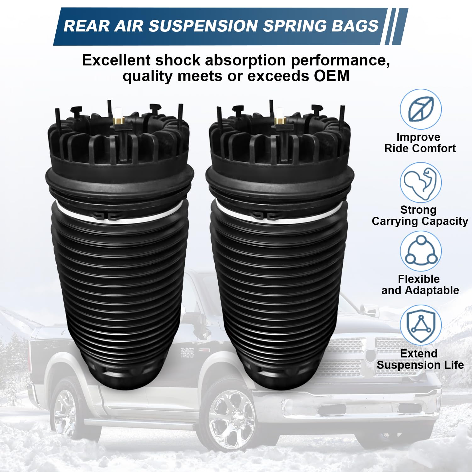 Rear Air Suspension Spring Bags for 2013-2018 Dodge Ram 1500 68248948AA, 68069813AA, 4877136AA, 4877136AB, Air Ride Spring Bags