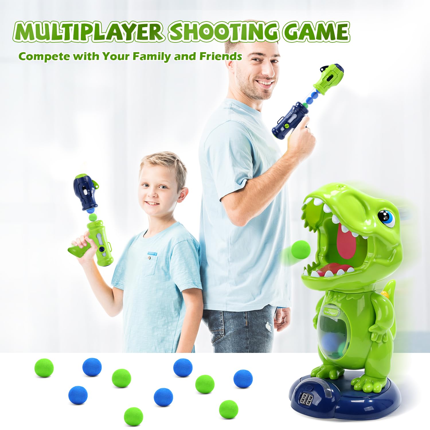 Eaglestone Movable Dinosaur Shooting Toys For Kids,Electronic Target Shooting Games With 2 Pump Gun,48 Balls Party Favor Toys Wi