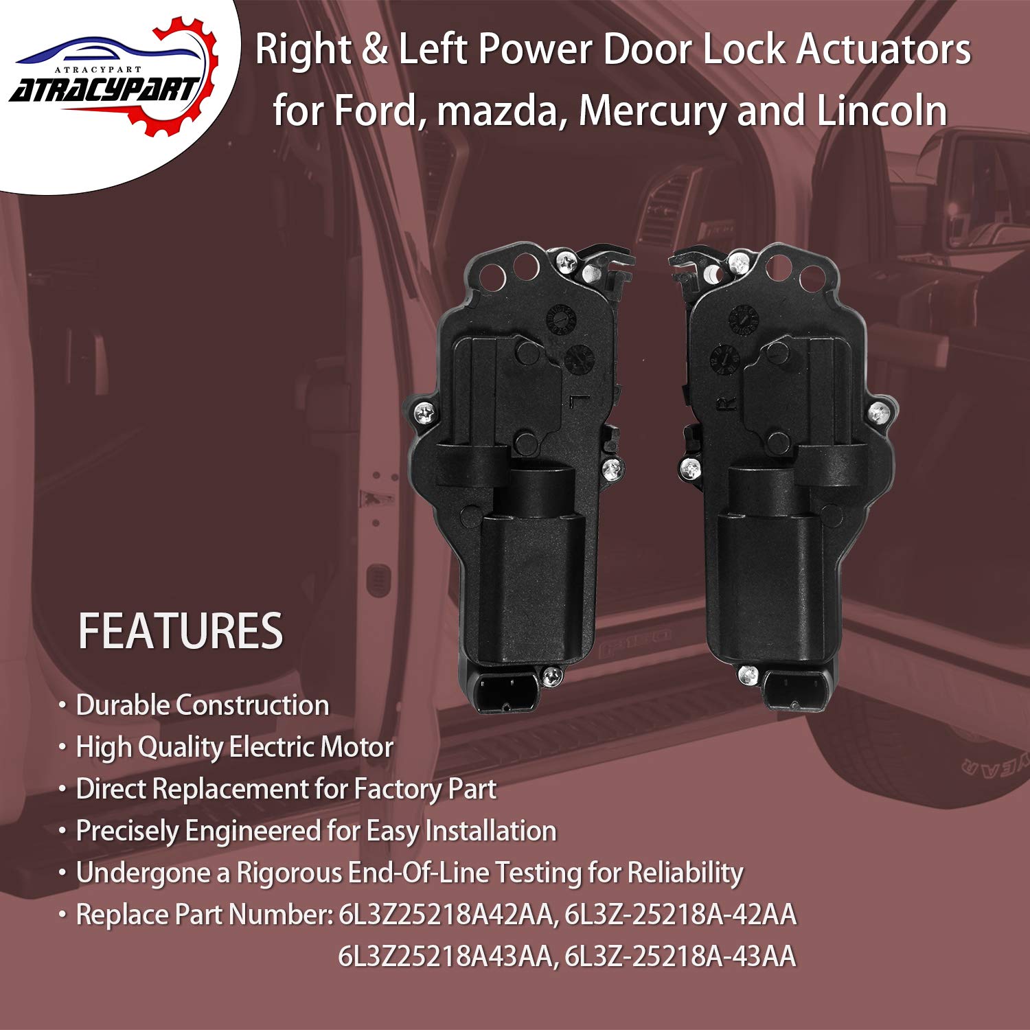 Power Door Lock Actuators Kit Left & Right Side | For Ford F150 F250 F350 F450 Excursion Expedition Mustang & More | Replaces# 6L3Z25218A43Aa, 6L3Z25218A42Aa